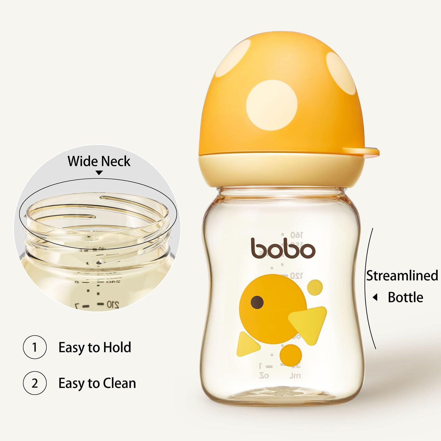 YOHKOH PPSU Baby Bottle Wide Neck, Newborn Anti-Colic Baby Bottle with Natural Response Nipple, Streamlined Body, Easy to Clean (8.8oz (Pack of 2), Yellow)
