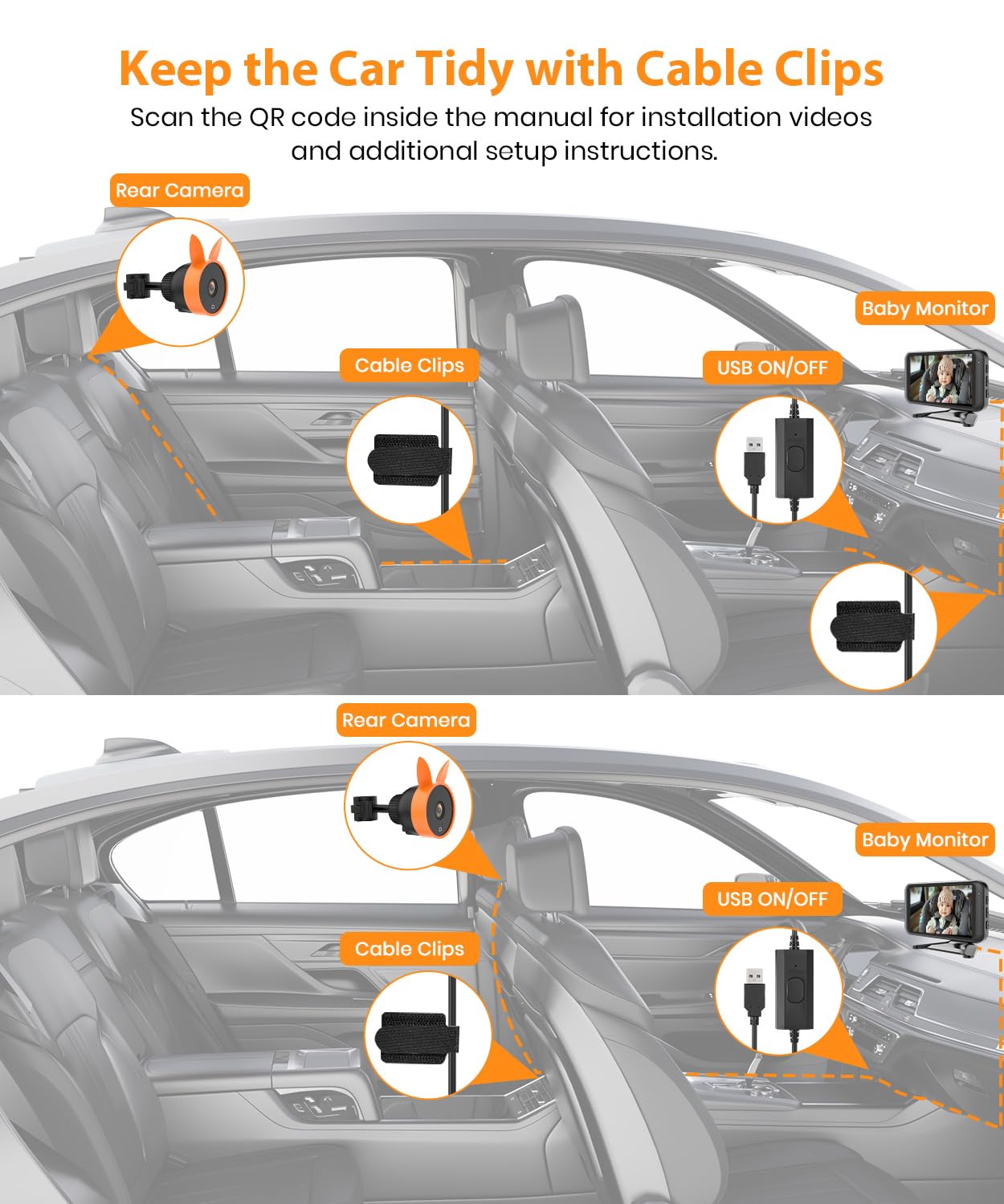 USB Baby Car Camera Plug-Play, 4.5" 1080P Easy Setup Backseat Camera with Flexible 360 Rotation, Clear Picture Rear Facing Car Seat Baby Monitor