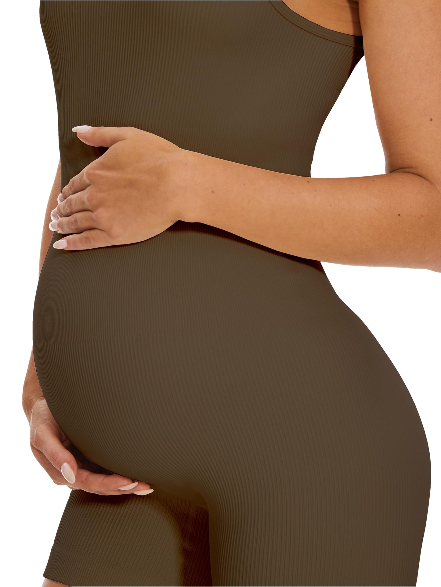 Maternity Workout Romper Pregnancy Yoga Ribbed One Piece Seamless Tank Top Jumpsuit