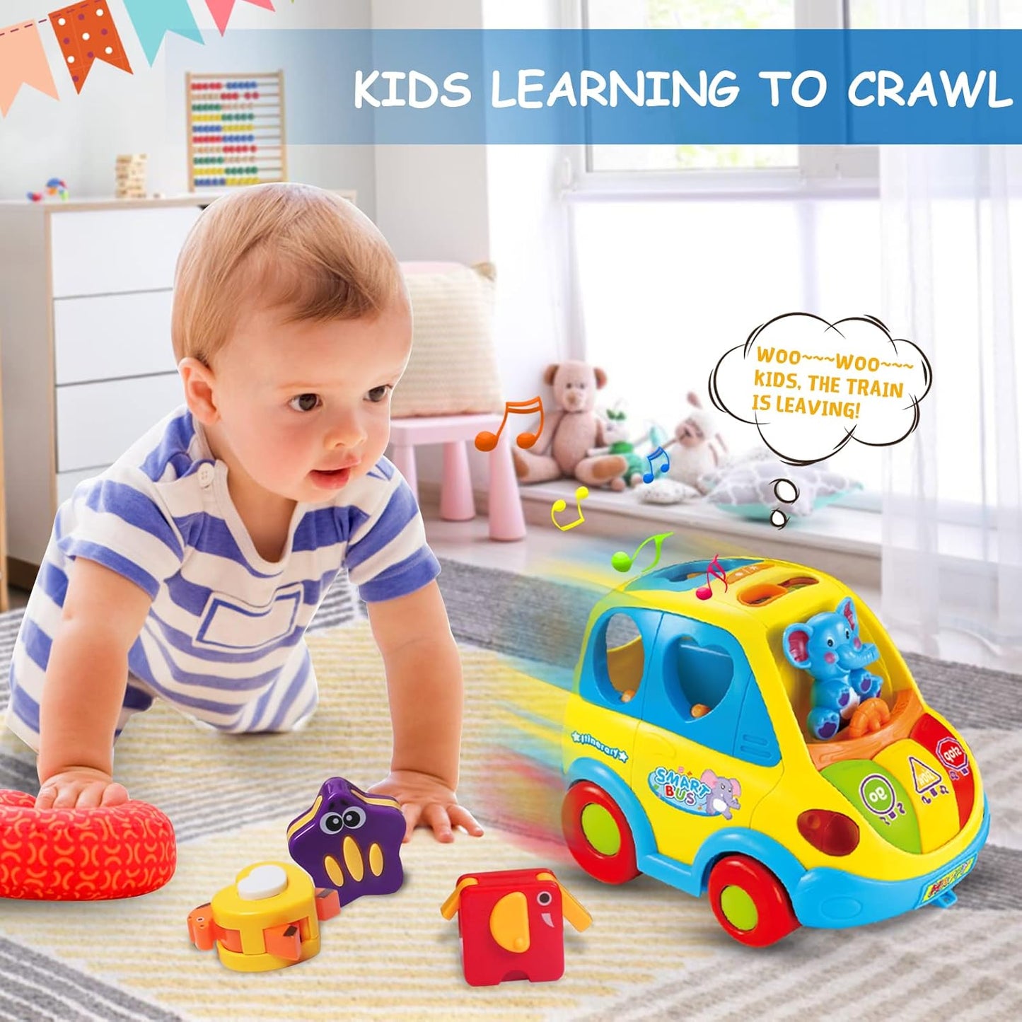 Baby Toys for 1 Year Old Boy Girl Gift Musical Bus Baby Toys 6-12 12-18 Months Toddler Early Learning Montessori Toy for 1 2 3 Year Old Boy with Music/Light/Smart Shapes Christmas Birthday Gifts