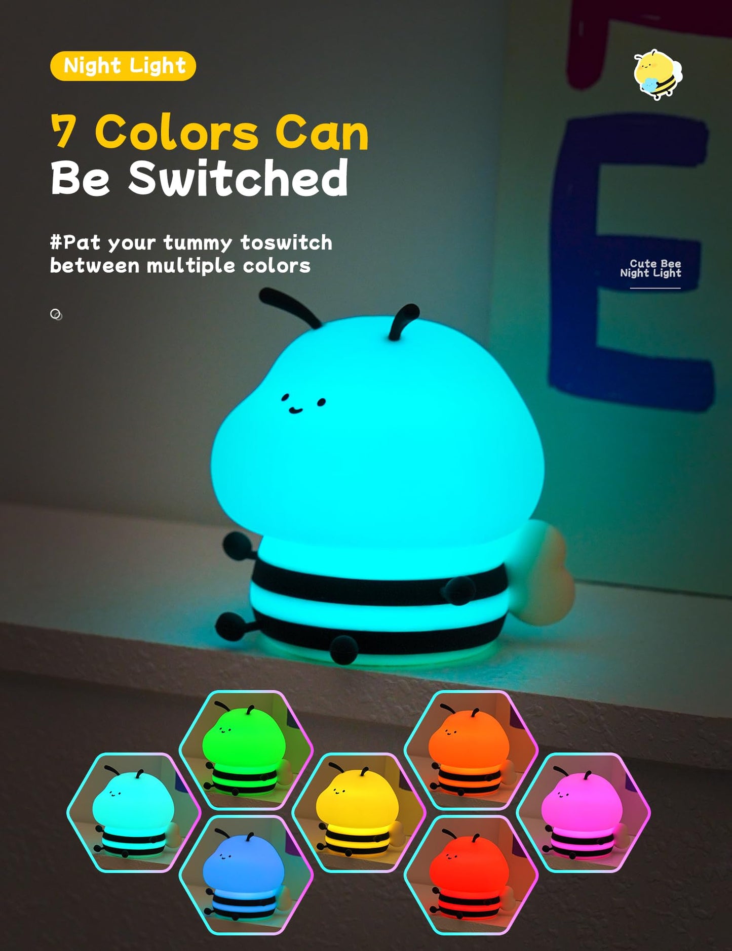Nursery Night Light, RGB Bunny with 7 Colors & 3 Dim Levels, Rechargeable Silicone, Room Decor & Kids Gift