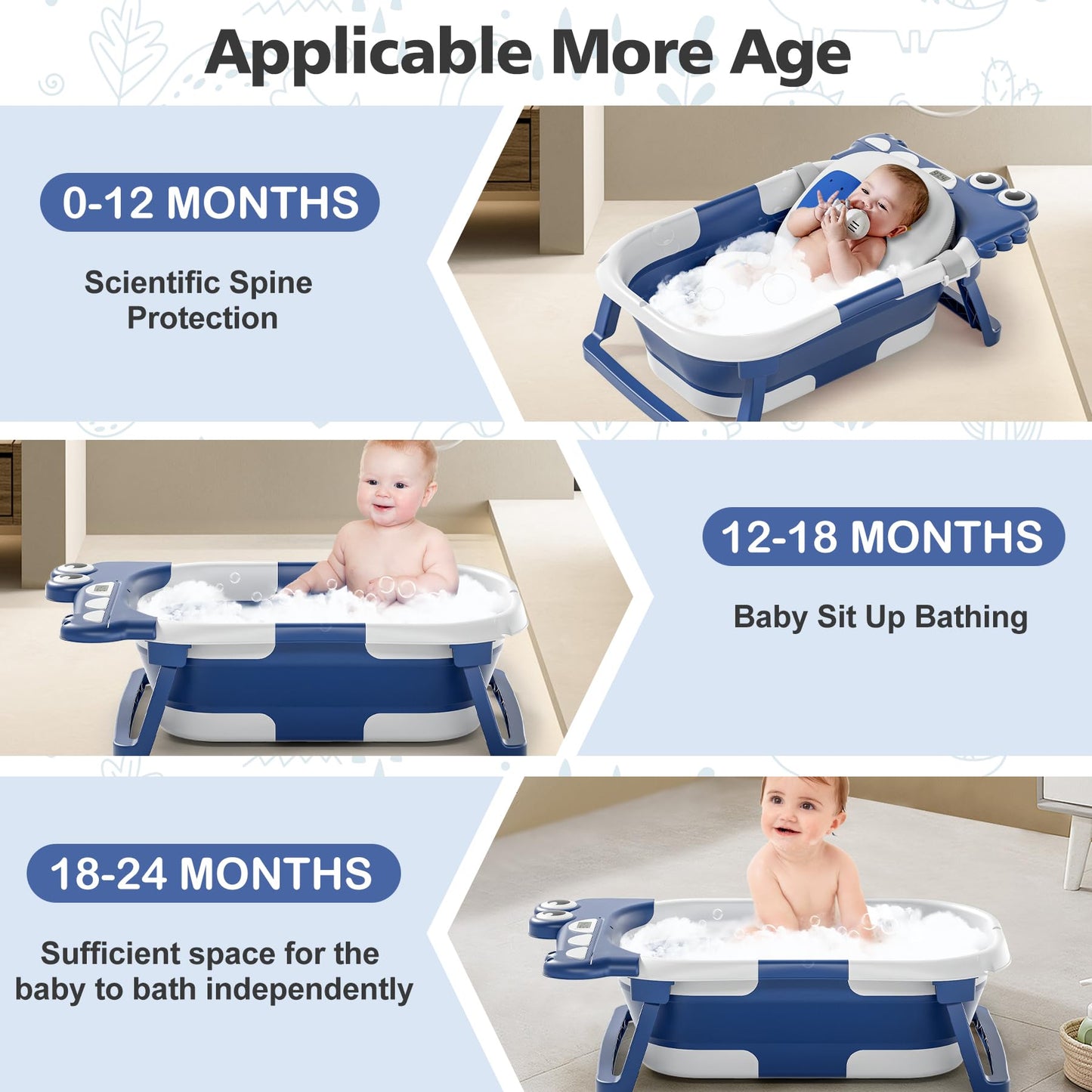 Collapsible Baby Bathtub for Newborn, Foldable Baby Bath Tub with Thermometer & Soft Floating Cushion & Drain Hole, Portable Travel Infant Bath Tubs for Newborns to Toddler 0-36 Months Girl, Pink