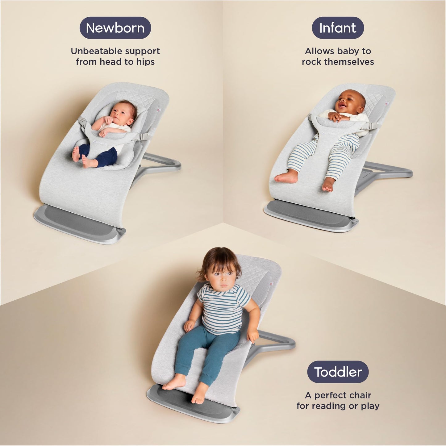 Ergobaby Evolve 3-in-1 Mesh Bouncer, Adjustable Multi Position Baby Bouncer Seat, Fits Newborn to Toddler, Grey Mesh