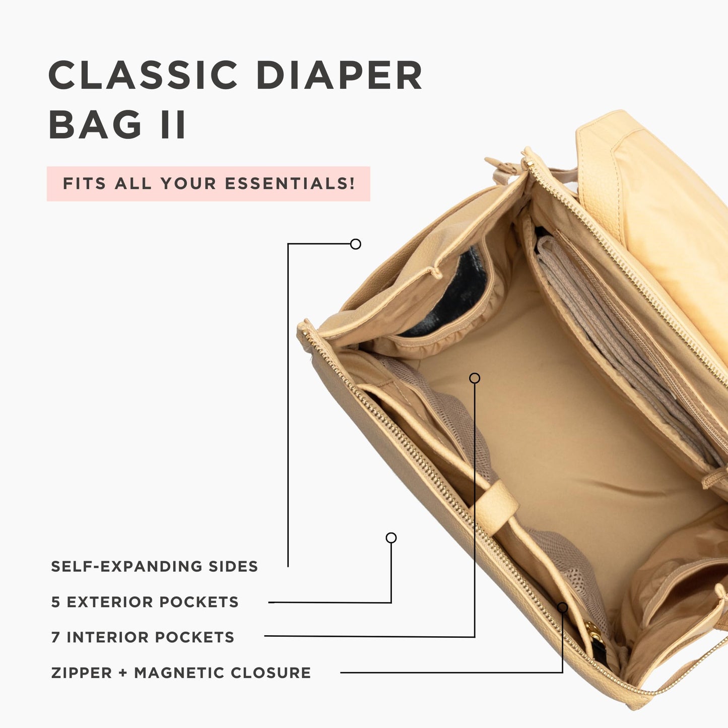 Freshly Picked Classic II Diaper Bag Backpack, Wipeable Vegan Leather With Changing Pad (Sage Green V2)
