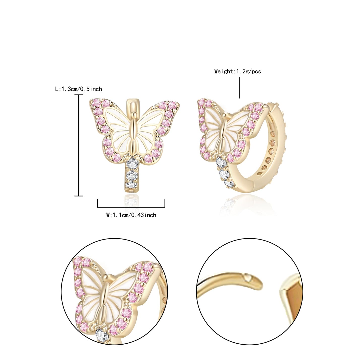 Butterfly Earrings for Women Hypoallergenic CZ 14K Gold Plated Butterflies Huggie Hoop Earring Small Tiny Hoops