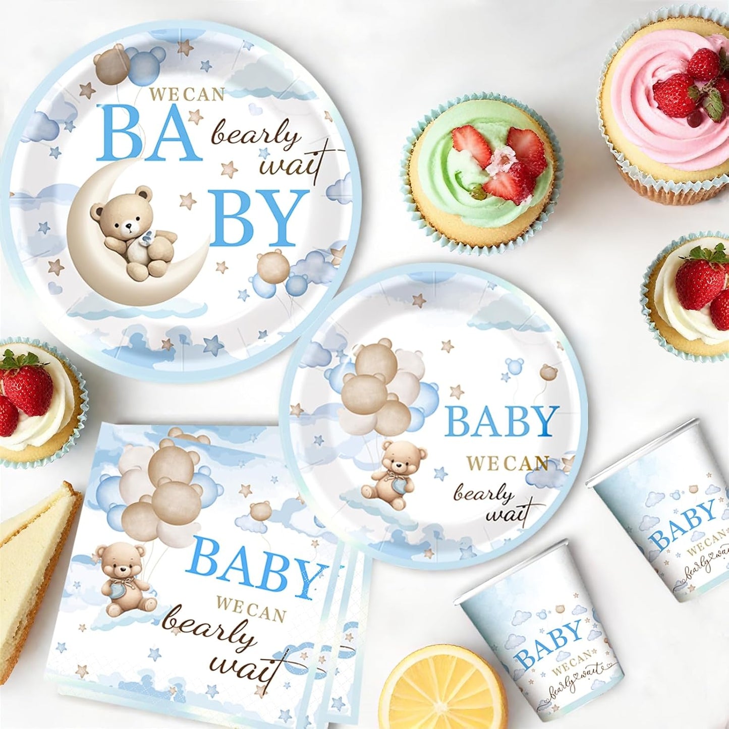 168pcs Bear Party Plates, Bear Birthday Decorations & Baby Shower Supplies - Bear Themed Plates, Cups, Napkins for "We Can Bearly Wait" Baby Shower Decorations, Kids Party Supplies