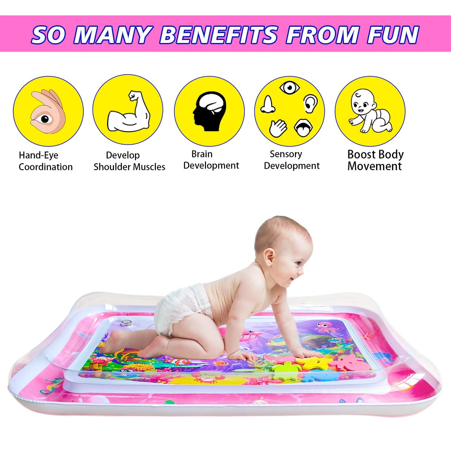 ZHUYNXIR Extra Big Infant Toys, Tummy time mats,Tummy time Toys, Baby Pink Water Play mat, Fun Early Development Activity Play Center for Newborn, Pink 39.5x31.5 in.