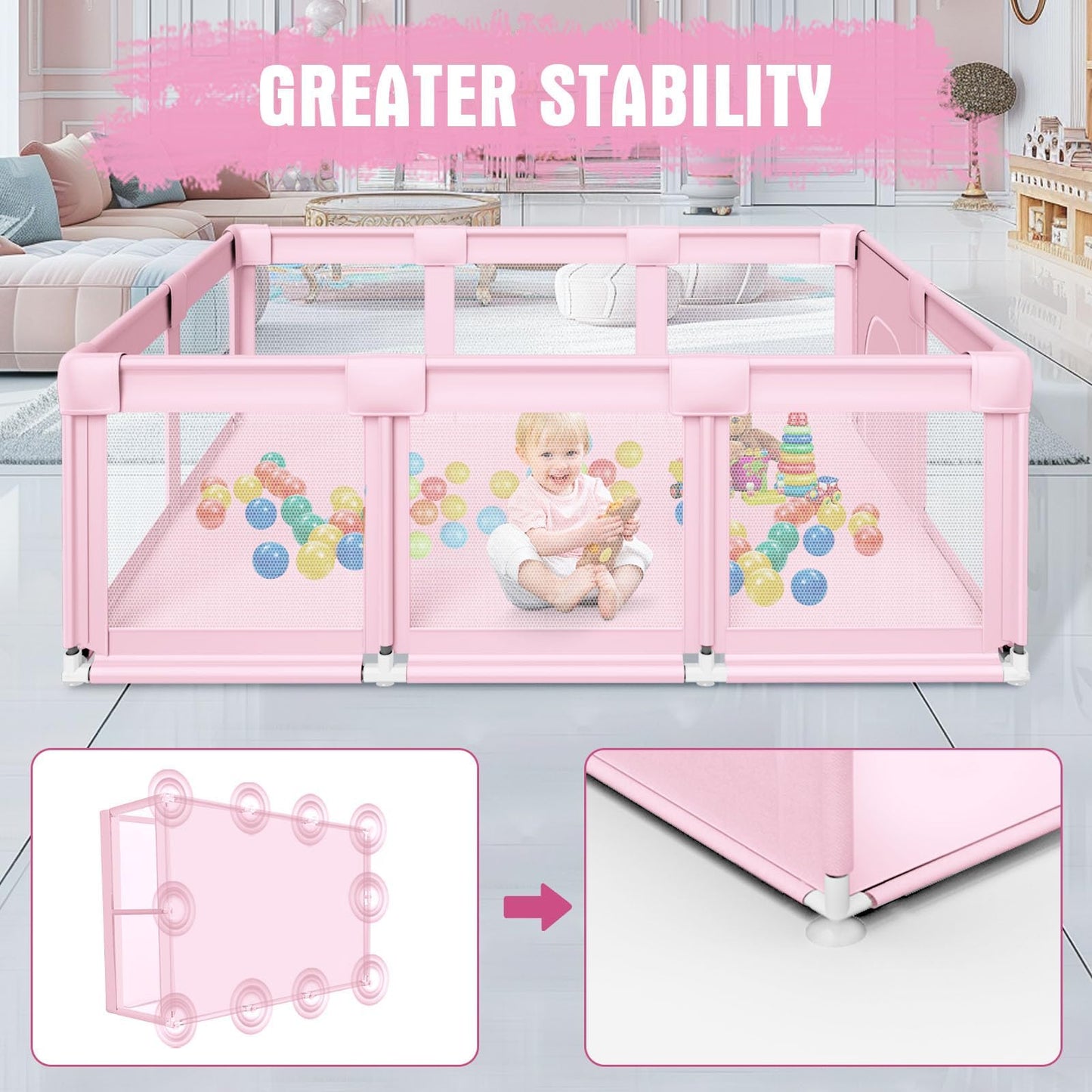Baby Playpen 50x50 Inch, Play Pens for Babies and Toddlers Baby Fence Baby Play Yards for Indoor & Outdoor with Breathable Mesh Anti-Fall Playpen