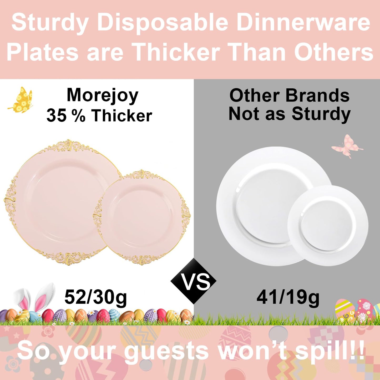 Morejoy 175PCS Rose Gold & Silver Plastic Dinnerware Set: 25 Plates, 25 Forks, 25 Knives, 25 Spoons, 25 Cups, 25 Napkins - Perfect for Wedding & Party