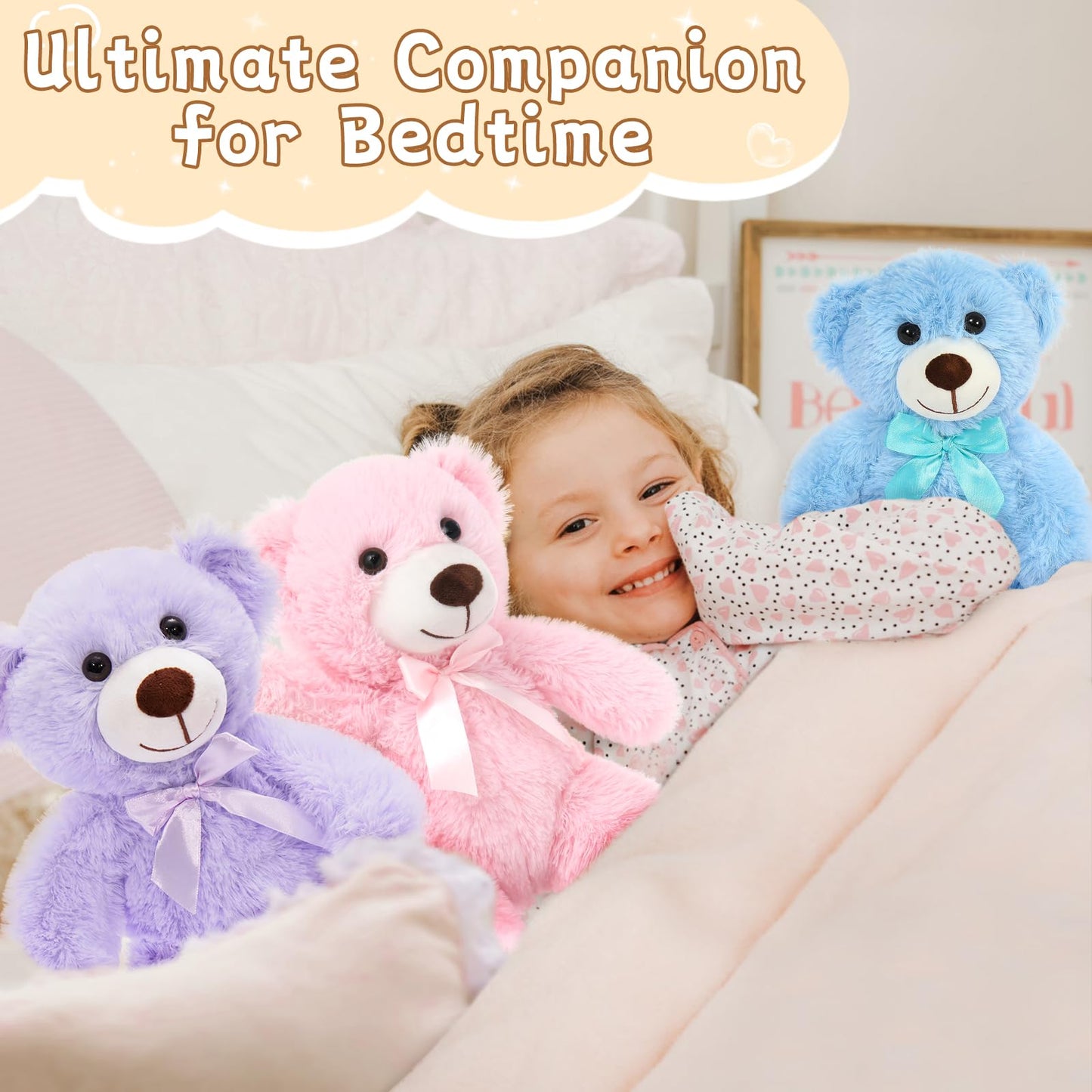 MorisMos 6Pcs Teddy Bears Bulk Baby Shower, 14inch Cute Teddy Bear Stuffed Animals Plush, Small Stuffed Bears on Centerpiece Baby Shower, White