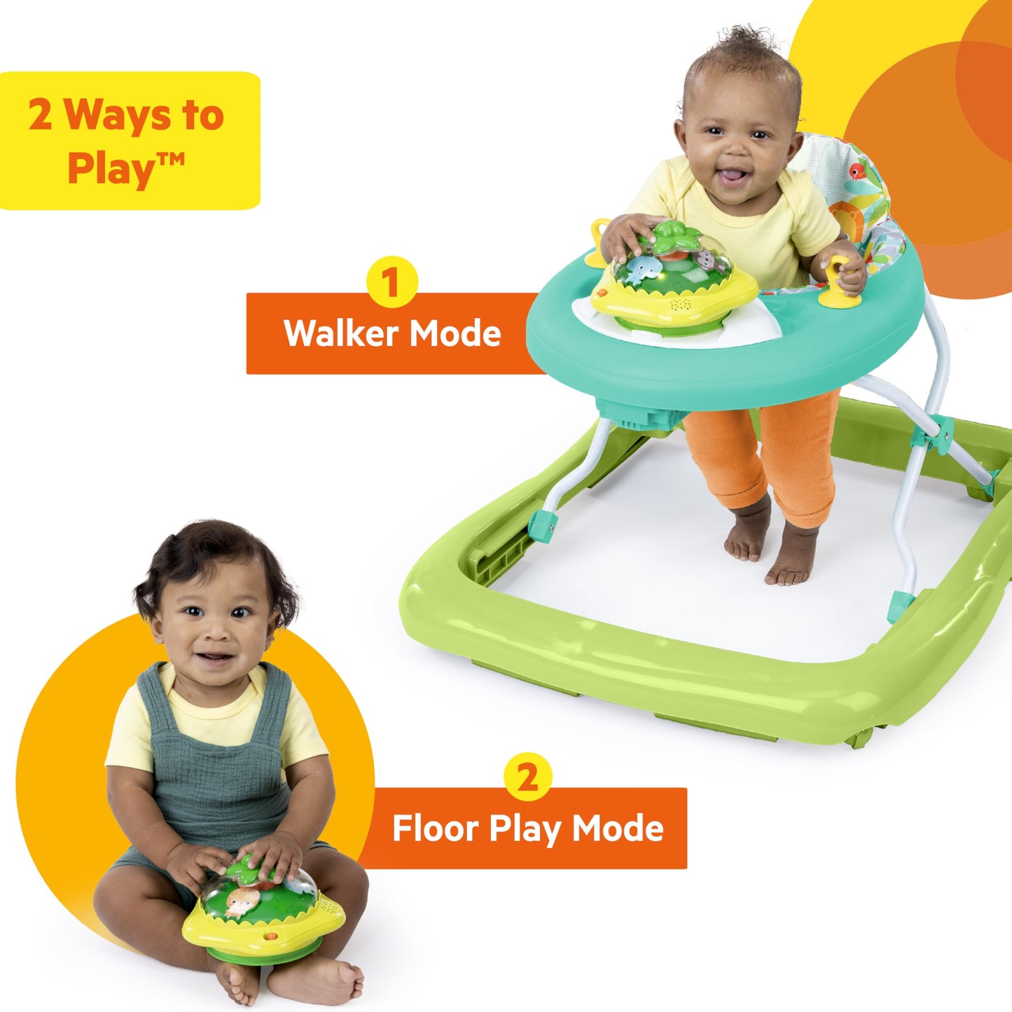 Bright Starts JuneBerry Walk-A-Bout Baby Walker and Entertainer, Removeable Floor Toy, with Easy Fold Frame for Storage, Ages 6 Months +