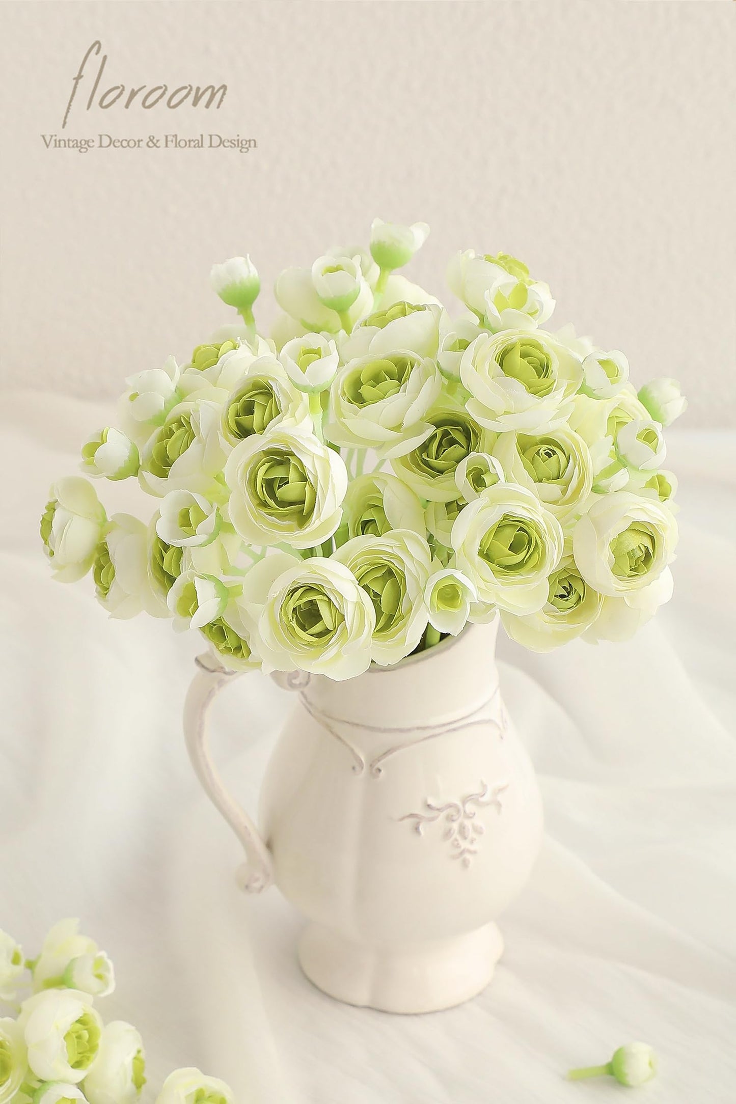 Floroom Ranunculus Artificial Flowers 18 Pcs Blush Faux Silk Mini Ranunculus Bulk Fake Wedding Filler Flowers for DIY Pink Bouquets, Centerpieces, Bridal Shower Decorations & Arrangements