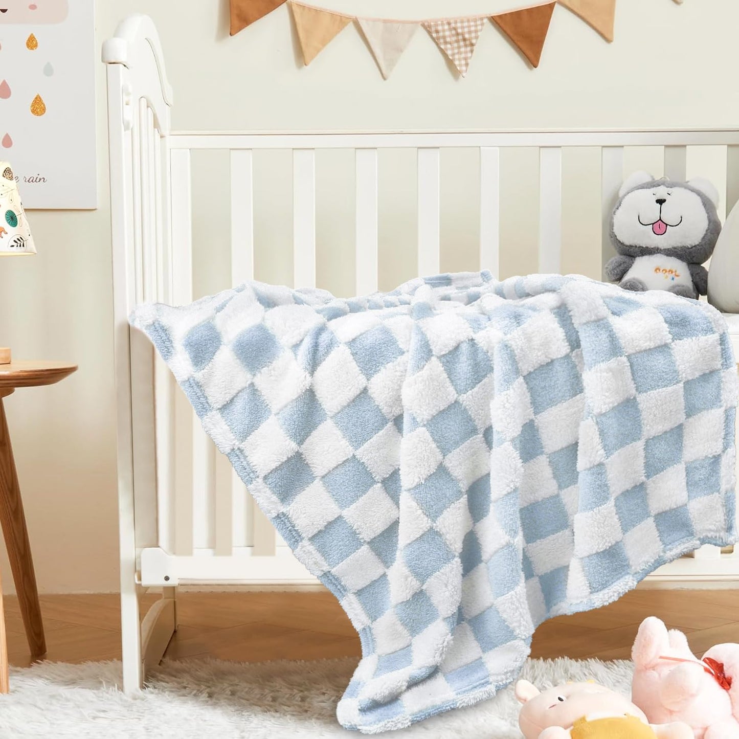 HOMRITAR Checkered Baby Blanket for Boy Girls Ultra Soft Fluffy Fuzzy Toddler Blankets with 3D Chessboard Grid Warmer Comfort Reversible Bed Blanket for Winter 350GSM Black 30 x 40 Inch