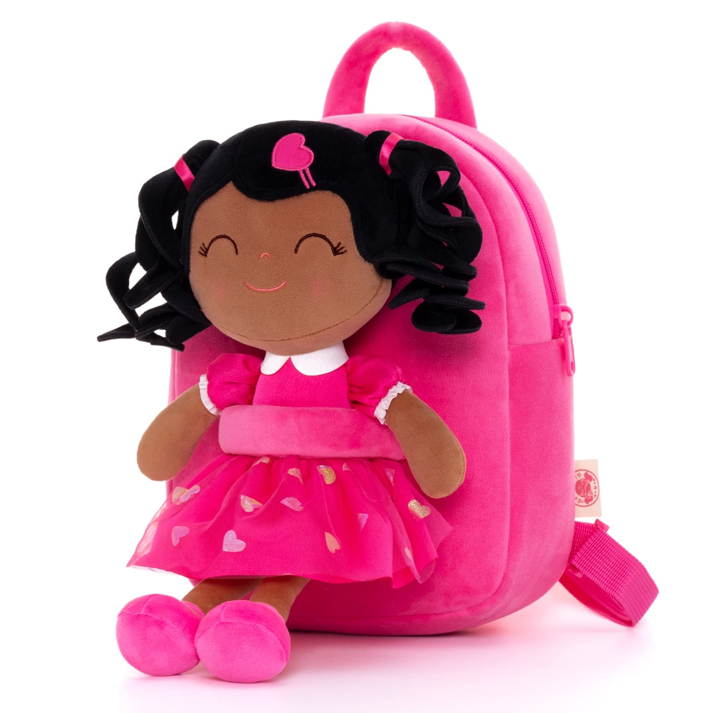 Gloveleya Toddler Backpack Baby Ballerina Girl Gifts Plush Curly Hair Ballet Backpack - Black Blonde 9 inches