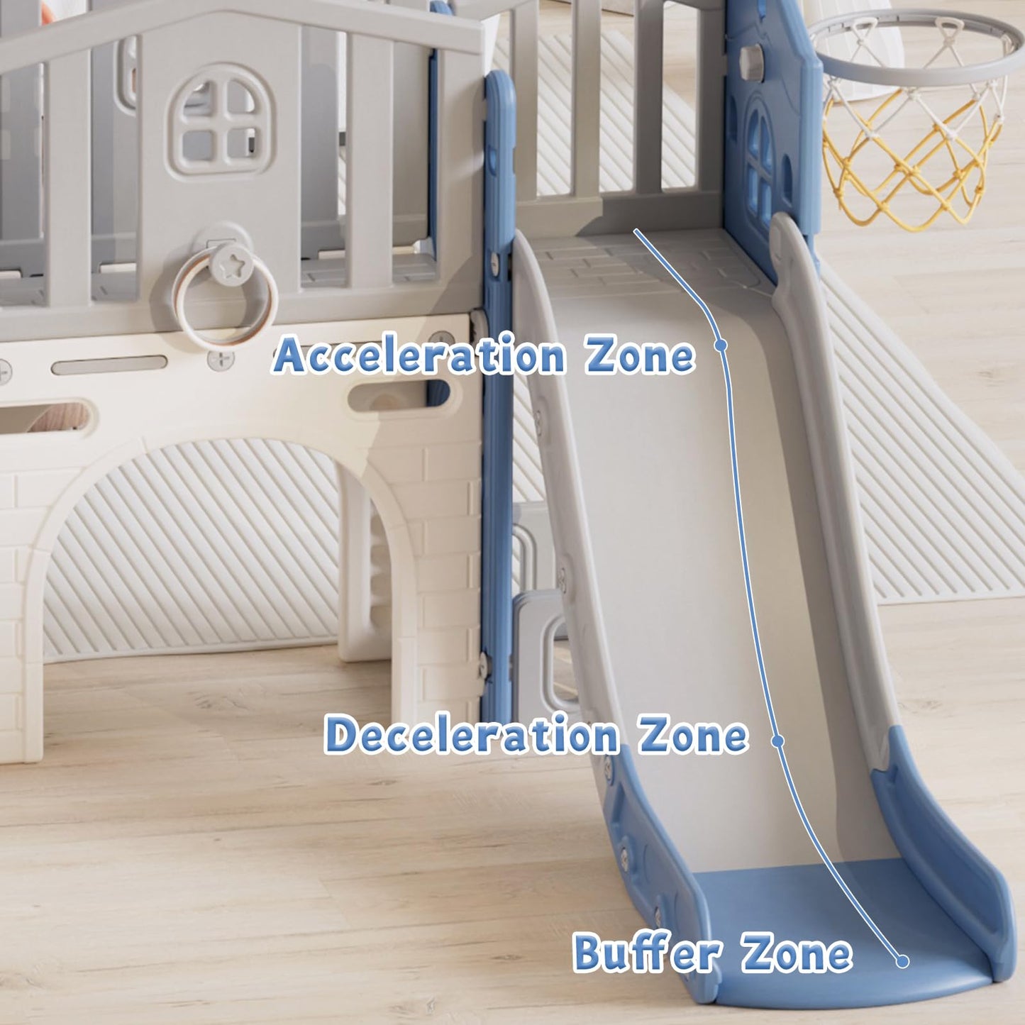 KORIMEFA 8 in 1 Toddler Slide Set, Kids Slide for Toddlers Age 1-3, Toddler Climber PlaySet with Basketball Hoop and Ball, Outdoor Indoor Kids Playground for Toddlers 1-3, Beige