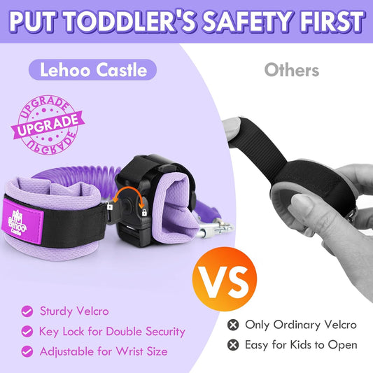 Lehoo Castle Toddler Leash for 1-5 Years, Baby Safety Harness for Girls with Anti-Lost Key Lock & Adjustable Strap, 3-in-1 Wrist Leash and Kids Backpack Harness for Walking Travel (Purple Butterfly)