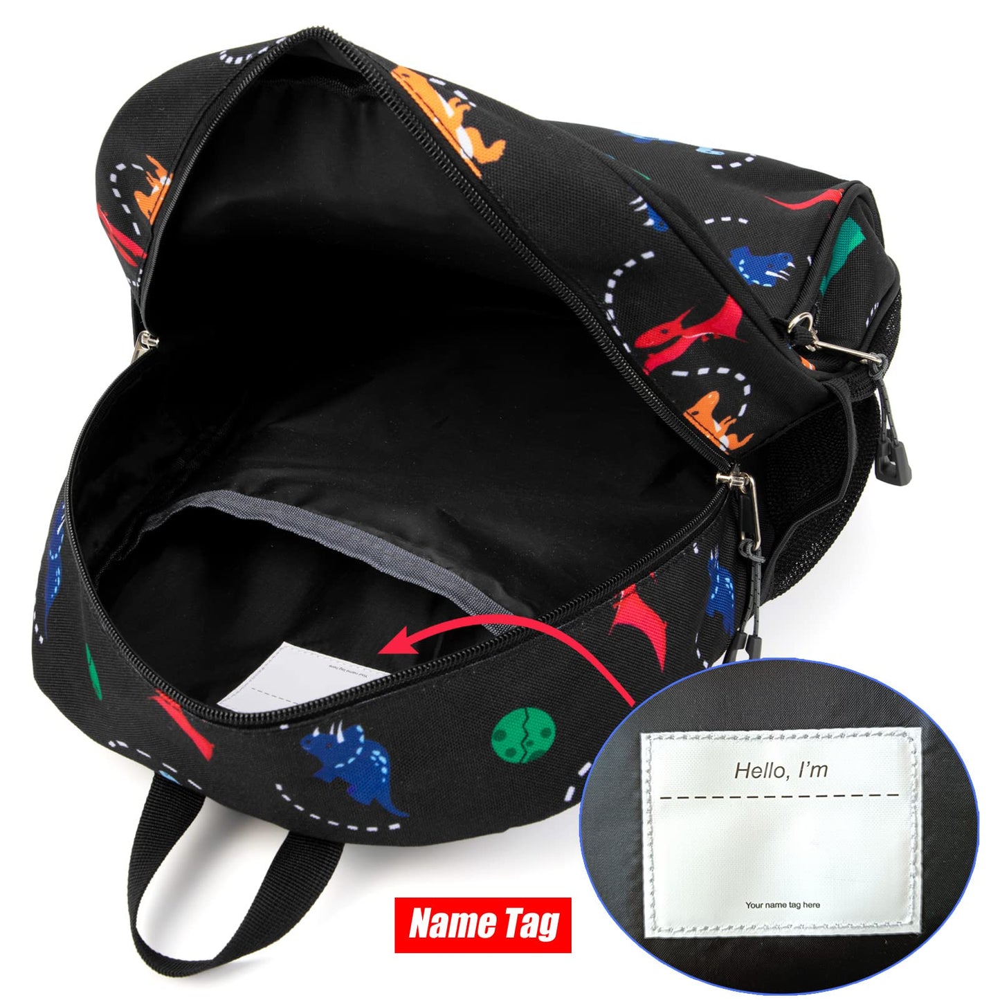 Toddler Backpack for Boys, 12 Inch Kids Dinosaur Backpack for Preschool or Kindergarten, Black