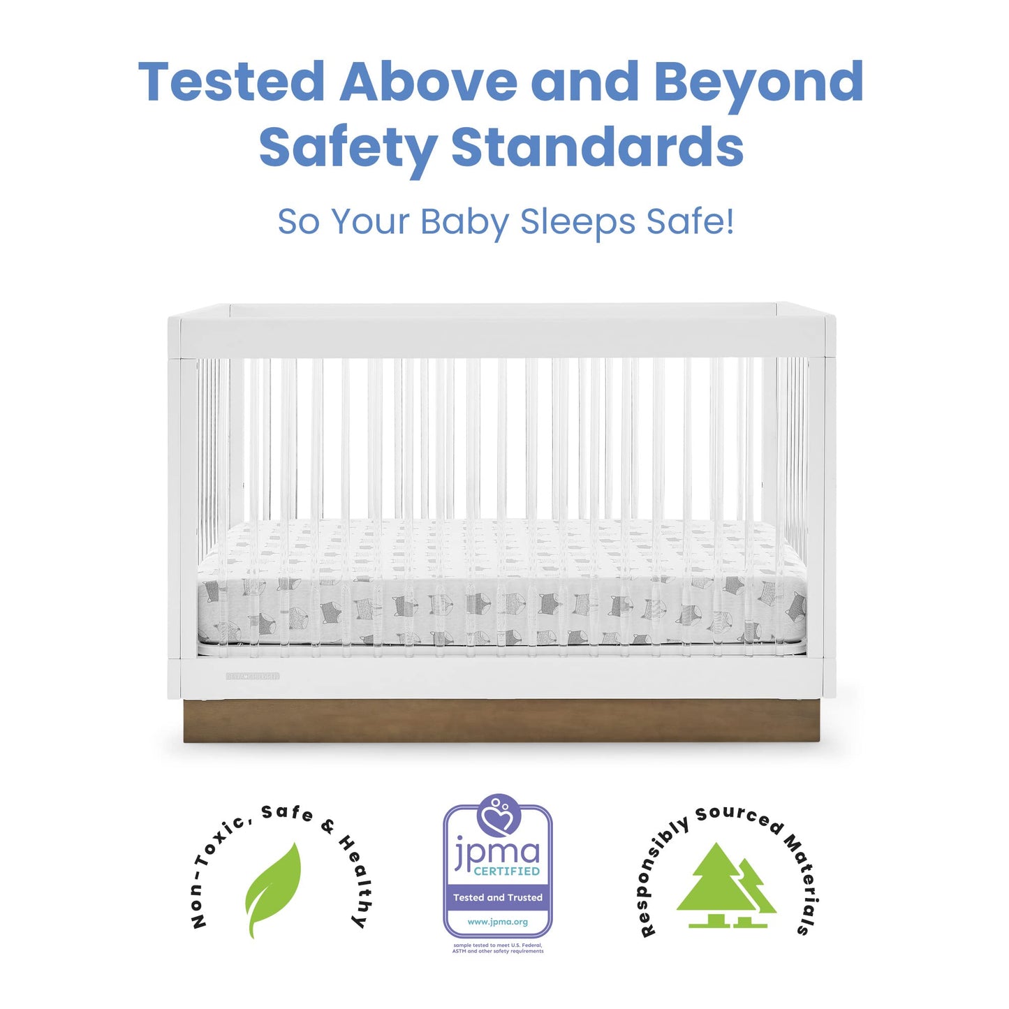 Delta Children James Acrylic 4-in-1 Convertible Crib - Greenguard Gold Certified, Midnight Grey/Acorn