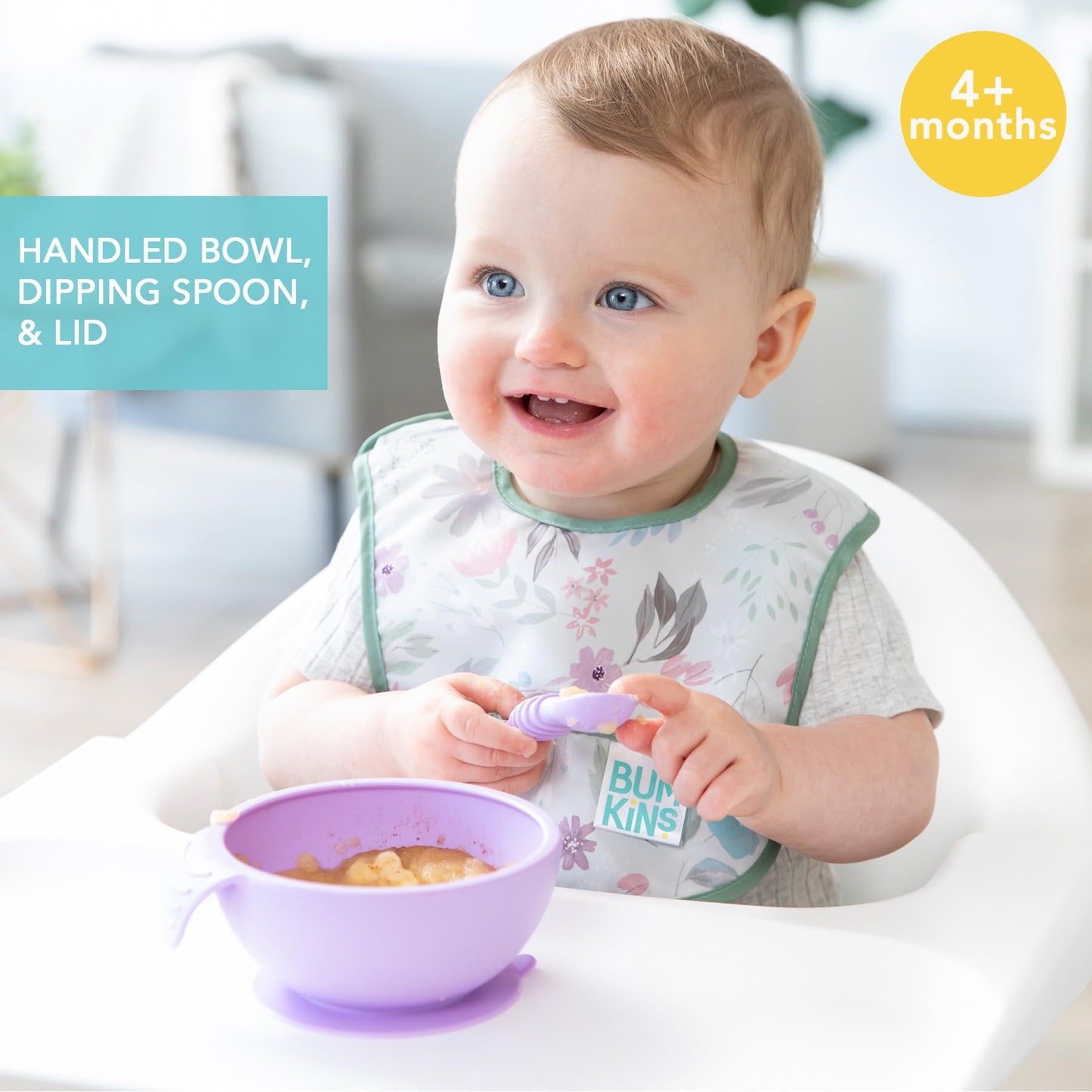 Bumkins Baby Bowls, Disney Minnie Mouse Silicone Baby Feeding Set, Suction Bowls for Baby and Toddler with Spoon, First Feeding Set, Platinum Silicone Bowl for Babies 4 Months