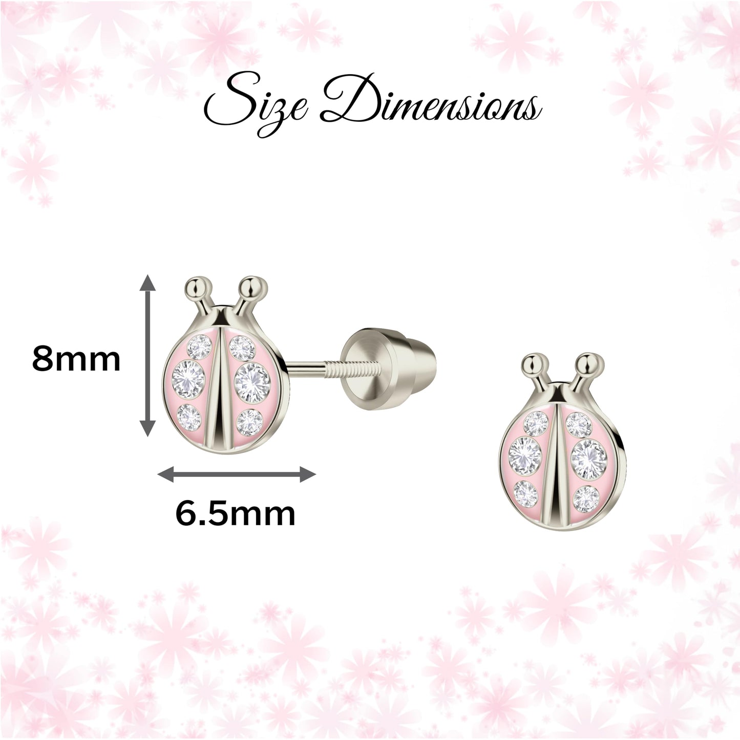 Cherished Moments Children's Sterling Silver or 14k Gold Plated Pink Ladybug Screw Back Earrings for Babies, Little Girls, Kids and Toddlers