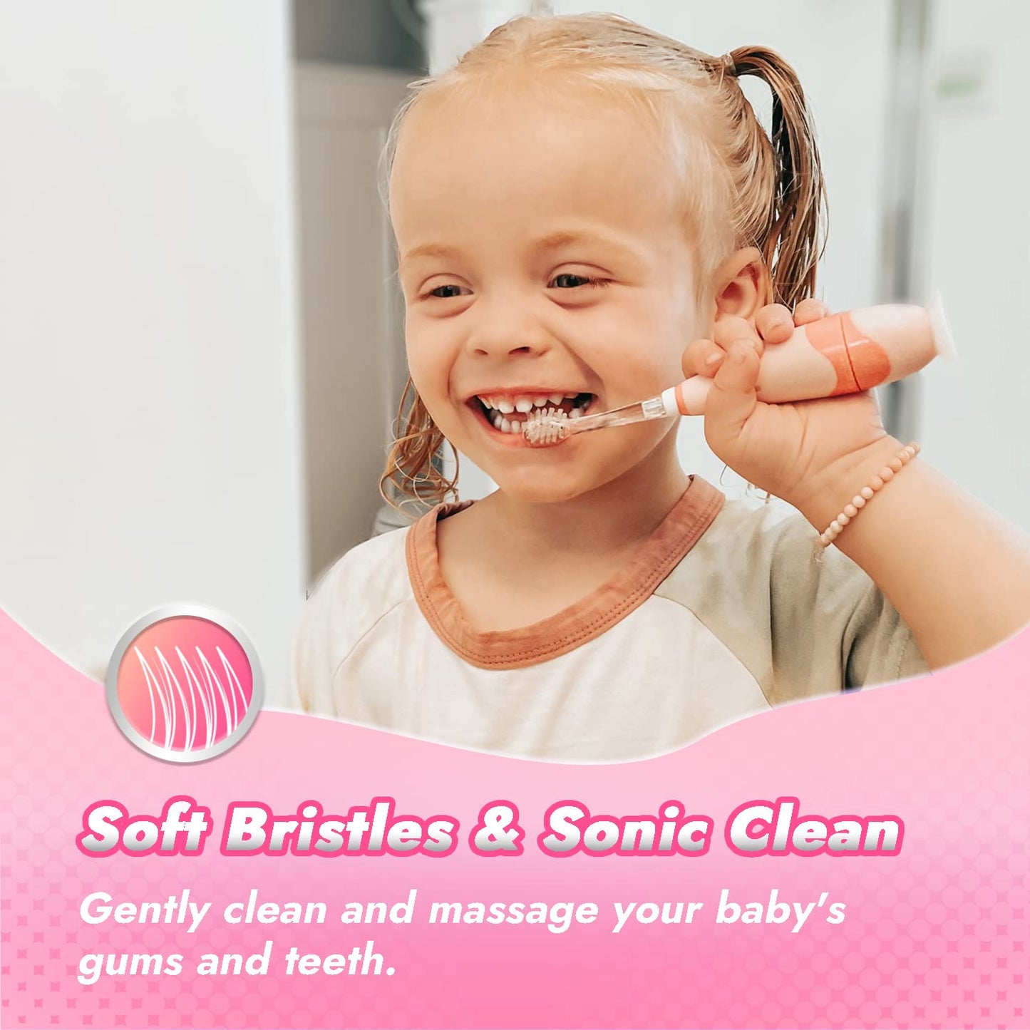 Papablic Toddler Sonic Electric Toothbrush Kids for Ages 1-3 Years, Baby Electric Toothbrush with Cute Unicorn Cover and Smart LED Timer, 4 Brush Heads (Doris)