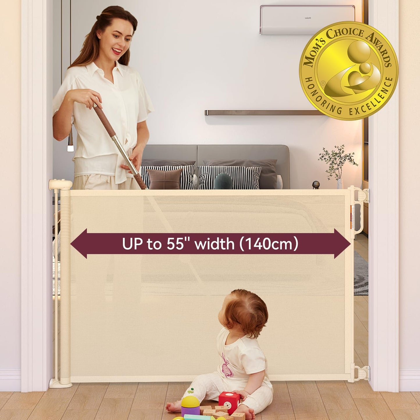 Momcozy Retractable Baby Gate, 33" Tall, Extends up to 55" Wide, Child Safety Baby Gates for Stairs, Doorways, Hallways, Indoor, Outdoor