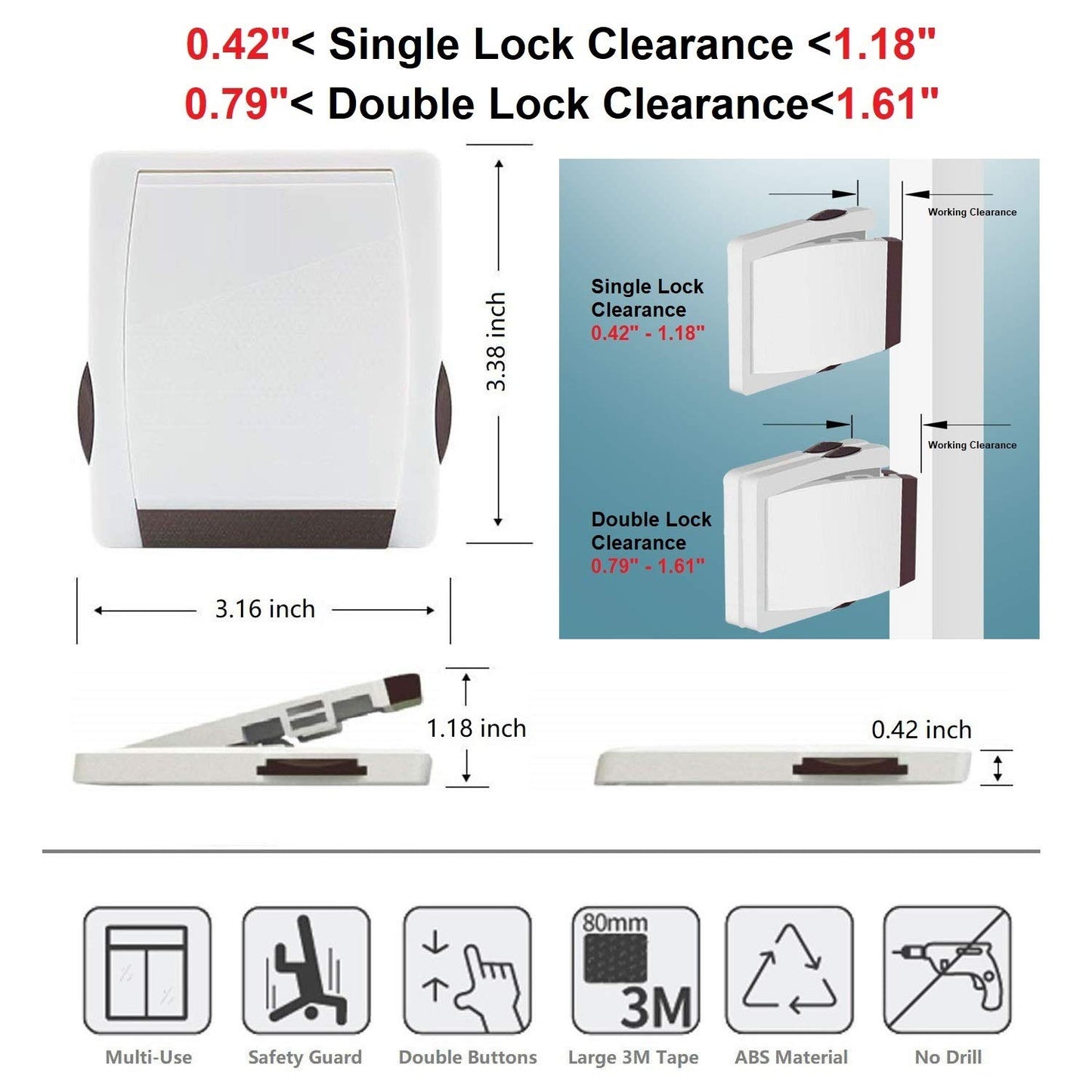Sliding Glass Door Child Lock - OKEFAN 4 Pack Baby Safety Slide Window Locks for Kids Proof Patio Closet Doors No Drilling Tools Needed (Coffee)