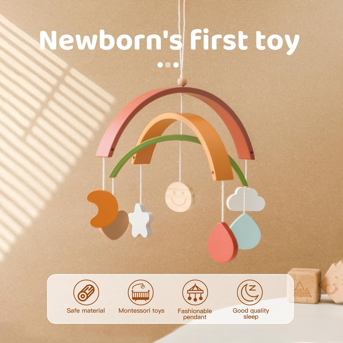 Wooden Crib Mobile Arm | Baby Crib Mobile Arm Wooden Holder | Rotatable Adjustable Anti Slip Attachment Clamp for Sturdy Mobile Hanger (Curved Arm)