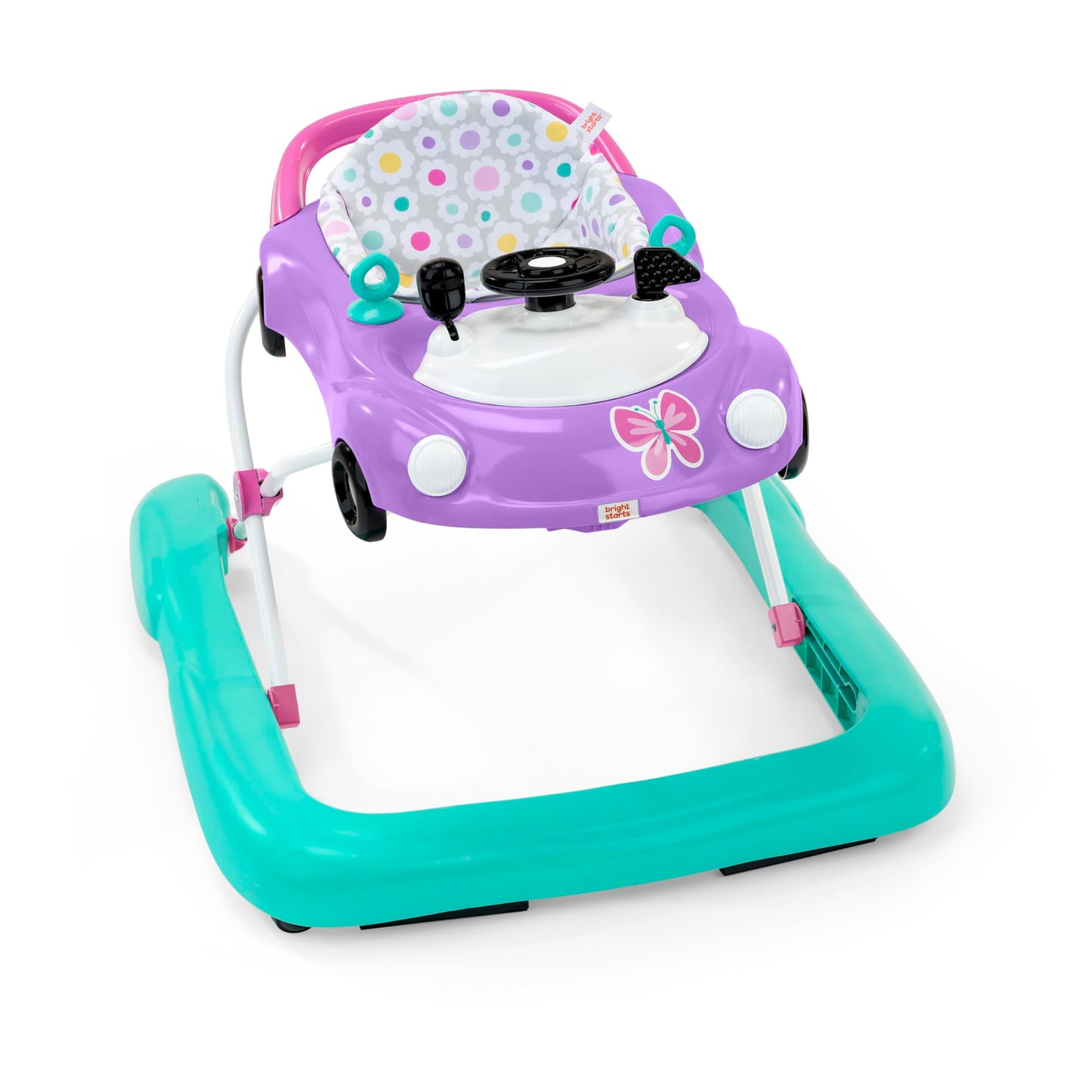 Bright Starts JuneBerry Walk-A-Bout Baby Walker and Entertainer, Removeable Floor Toy, with Easy Fold Frame for Storage, Ages 6 Months +