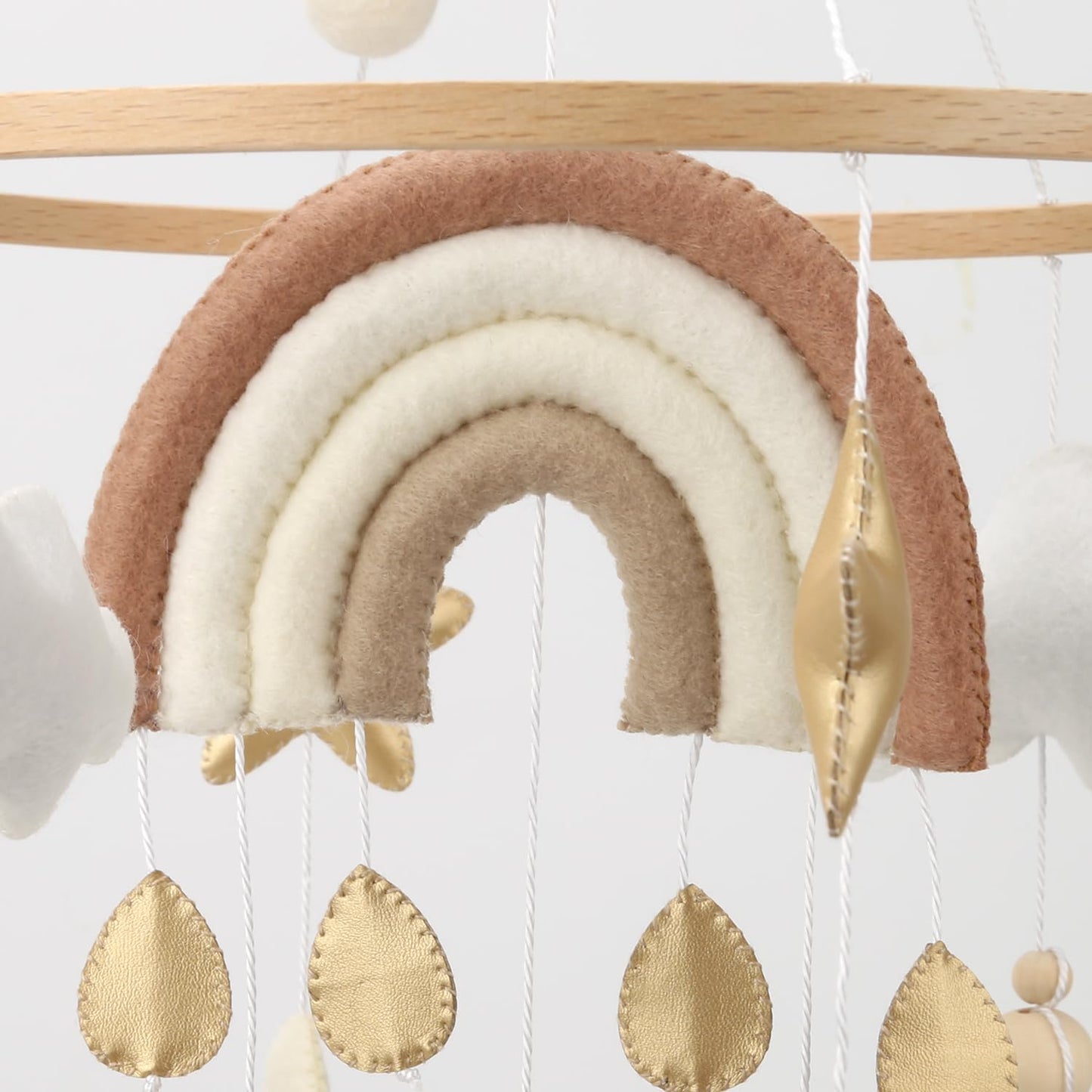 Rainbow Mobile for Crib - A Gender Neutral Boho Mobile for Crib with Gold Stars and Clouds