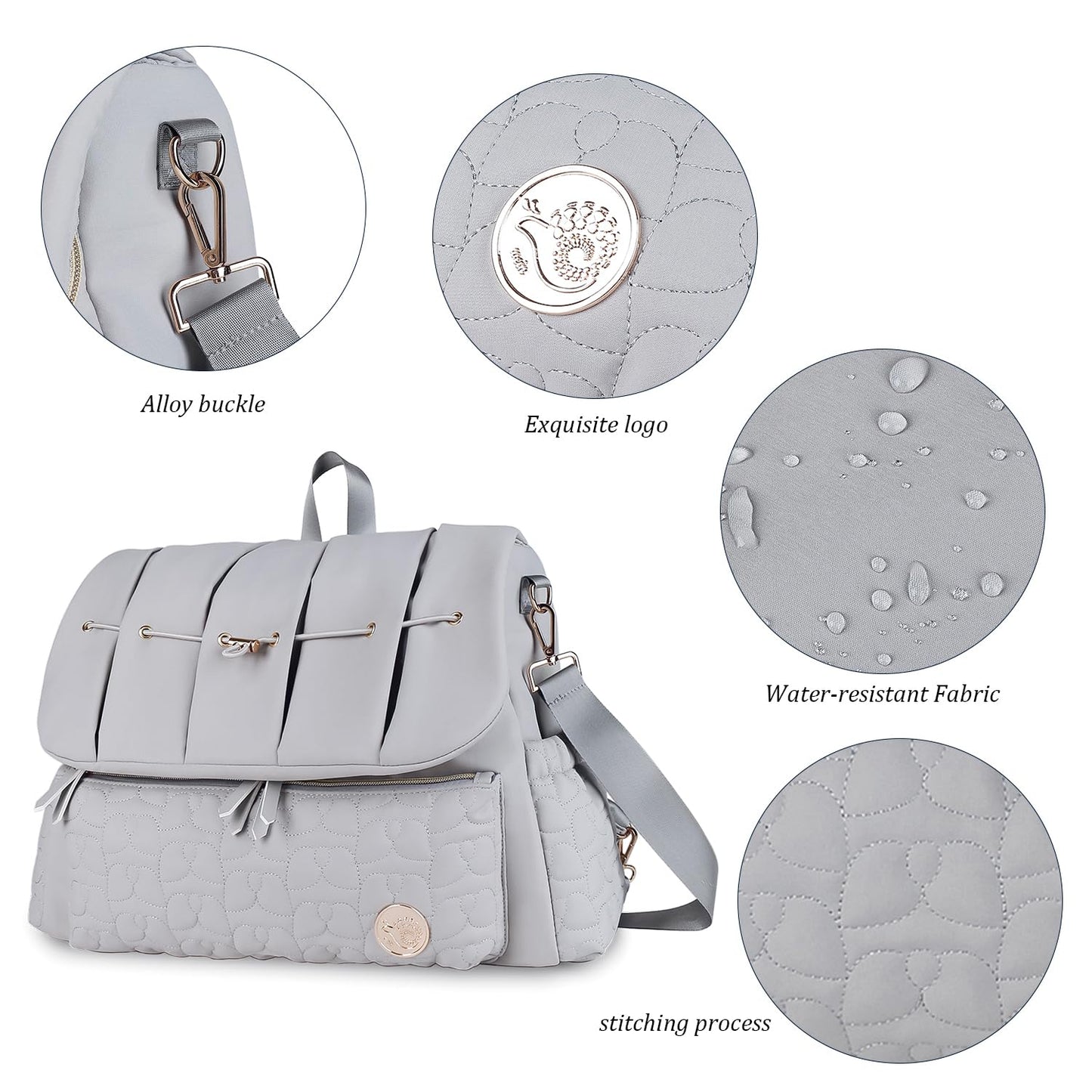 Lmbabter Diaper Bag Backpack Convertible Messenger Bag Travel Backpack Maternity Bags Stylish Baby Bag with Changing Pad for Mom (Brown)
