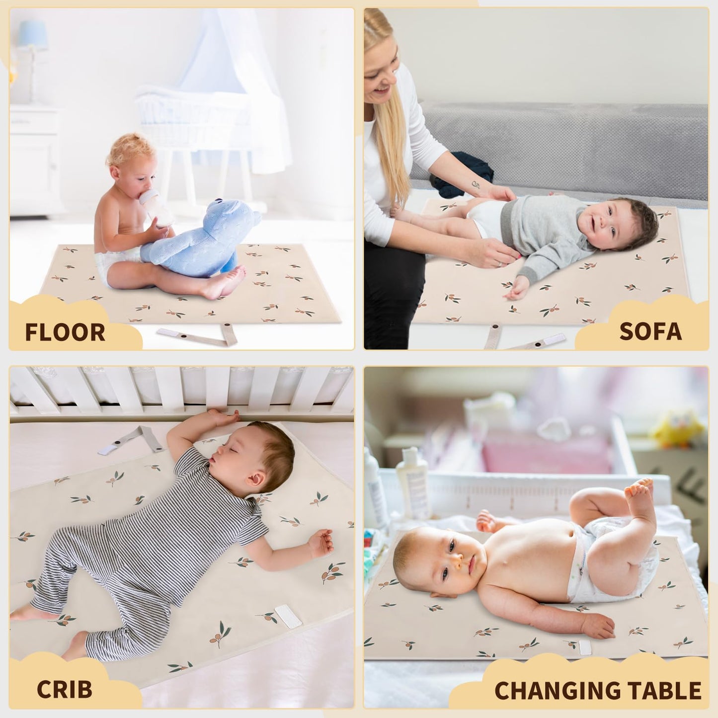 Vegan Leather Baby Changing Mat - Wipeable Portable Changing Pad, Foldable Travel Changing Mat for Baby, Newborns Toddlers Shower Gifts (Flower,20"*28")