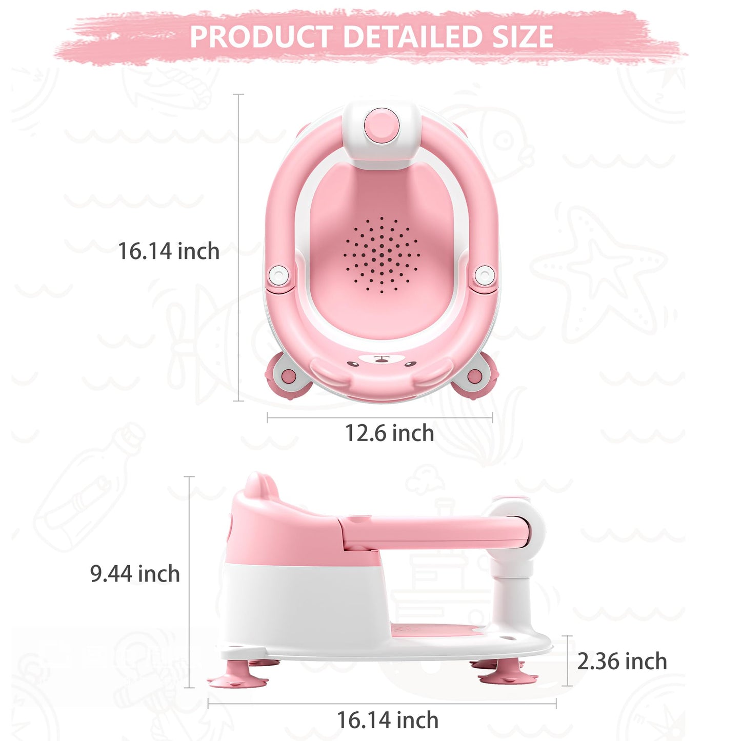 Baby Bath Seat for Babies 6 Months & Up, Toddler Bath Seats for Babies Sitting Up, Non-Slip Infant Bath Tub Chair with 4 Suction Cups & Soft Cushion for Shower, Compact Toddler Bathtub Seat, Pink