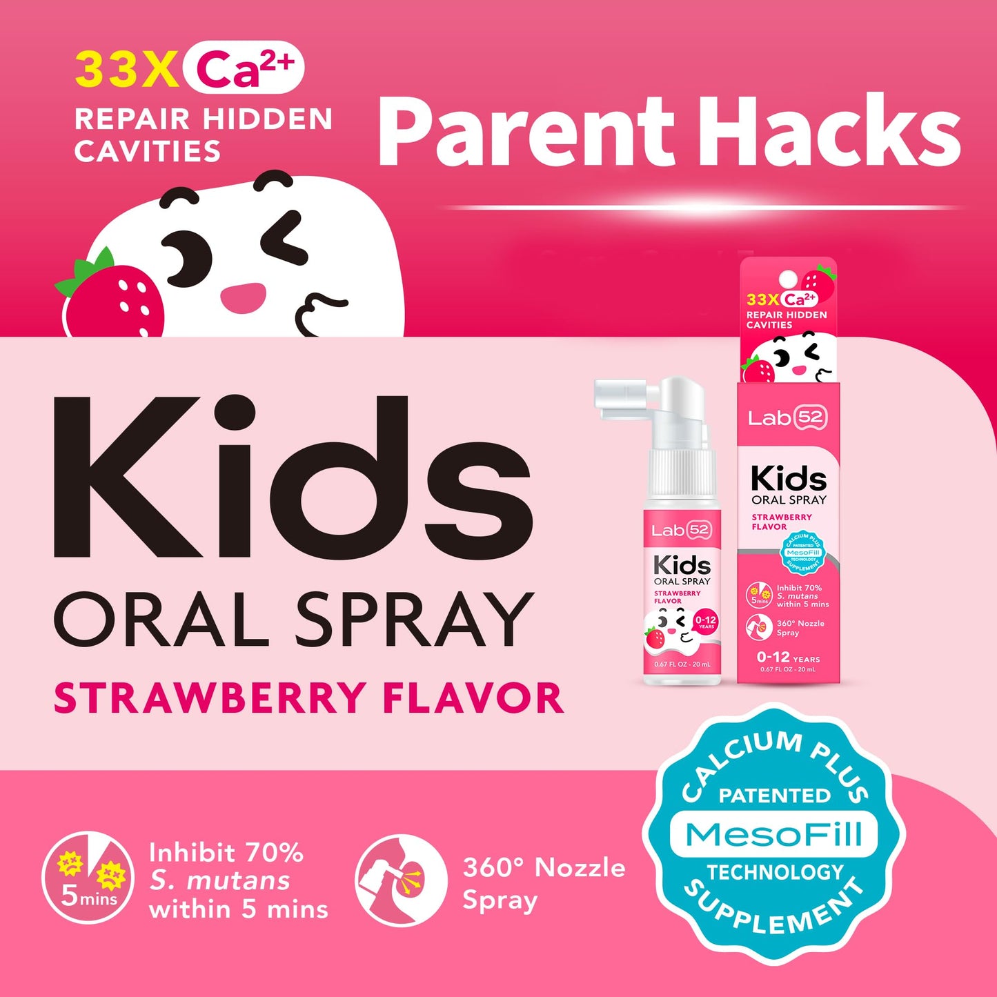 LAB52 Kids Oral Spray, Toddler Toothpaste Helper for Cavity Repair and Fresh Breath, Children Anticavity with Fluoride Free for Newborn to Preschoolers, Xylitol Vanilla Flavor