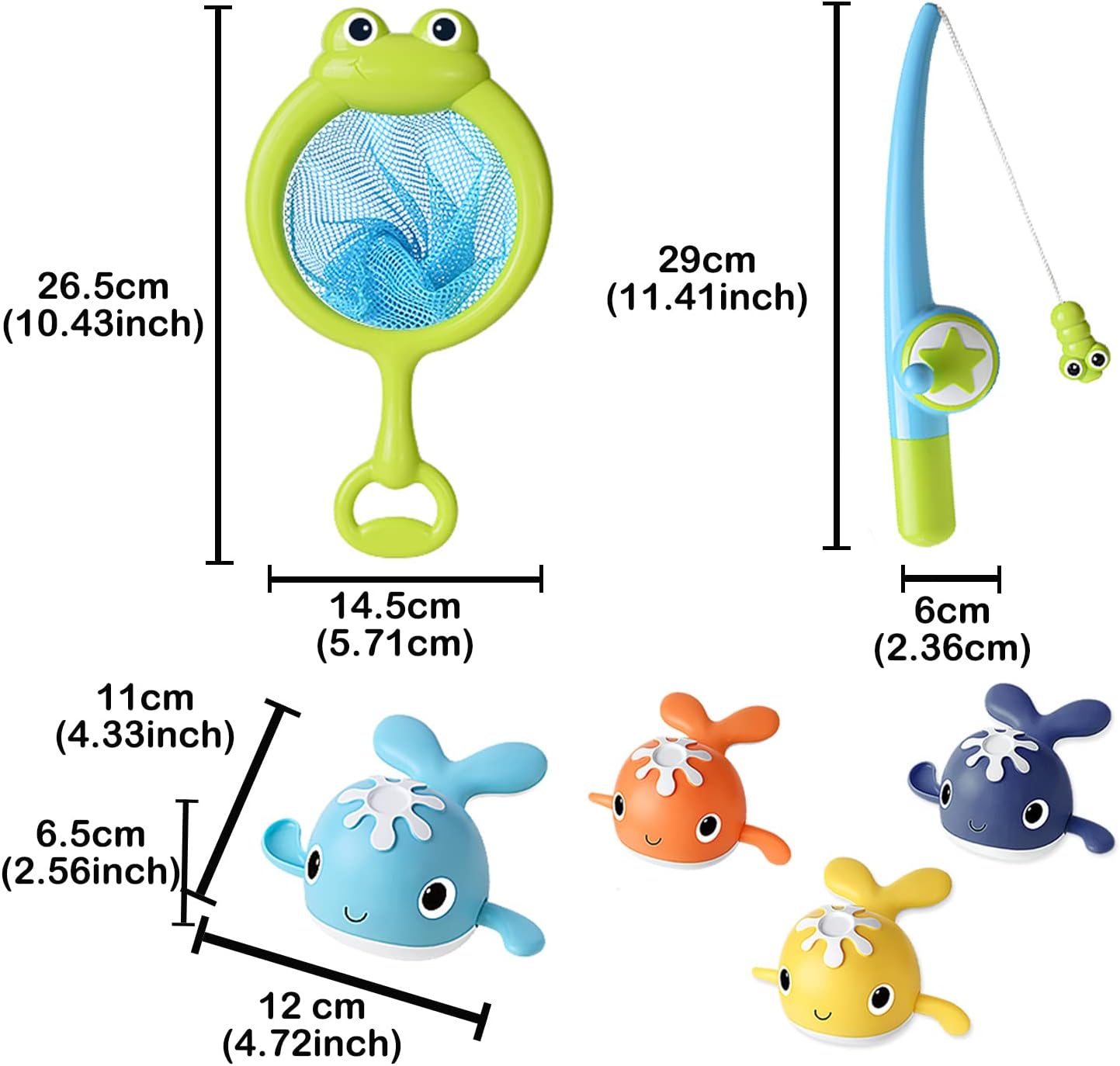 Baby Bath Toys,Magnet Fishing Game Bath Baby Toy for 1-3 4-8 Year Old Toddler Boys Girls,Toys for Kid,Baby Bathtub Toys 18 Months+,4 Wind-up Whale Water Shower Toy&1 Fishing Pole&1 Net