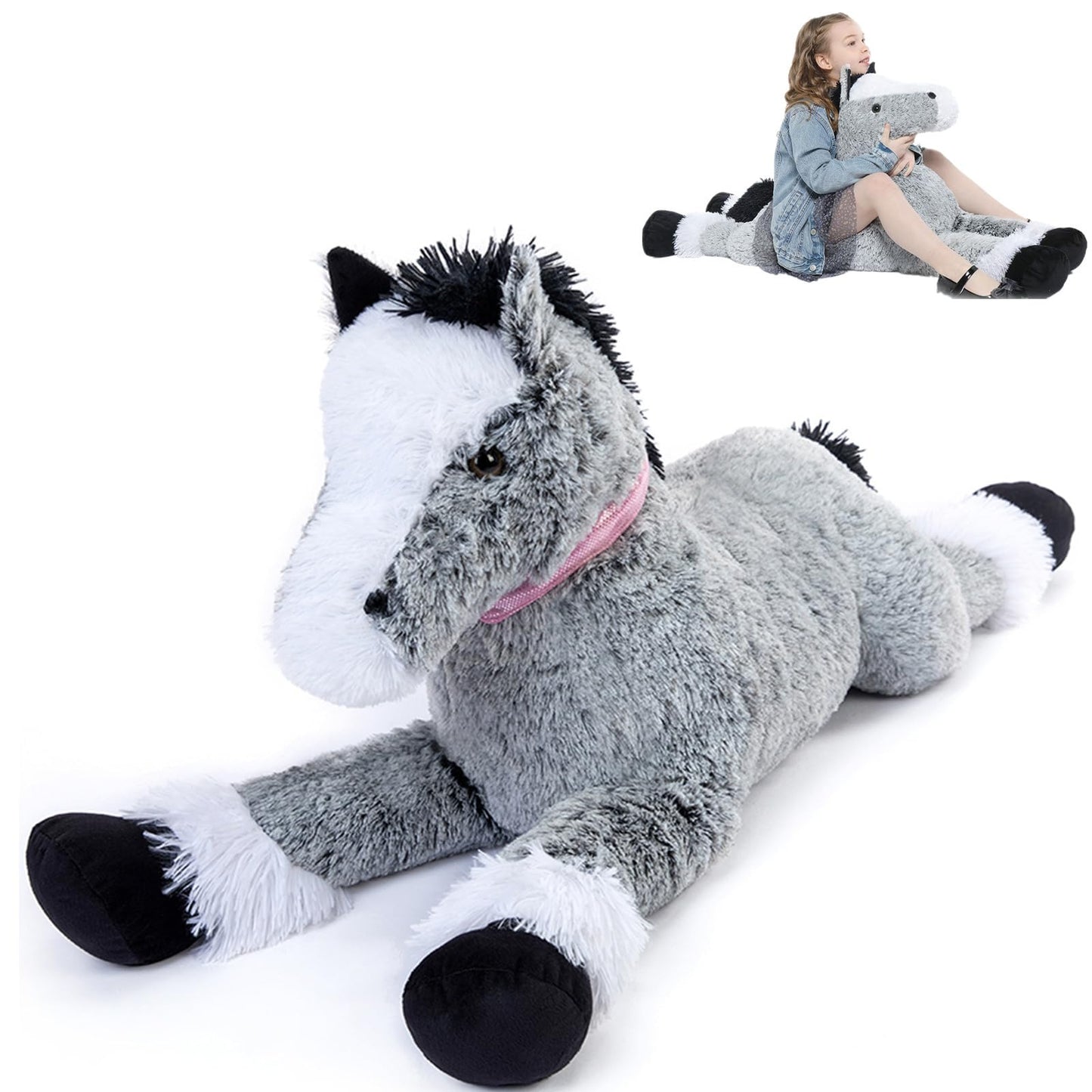 Tezituor 47 Inch Giant Horse Stuffed Animal, 4ft Realistic Chocolate Stuffed Horse Plush Toy, Hugging Soft Horse Pony Plush Pillow for Boys Girls,