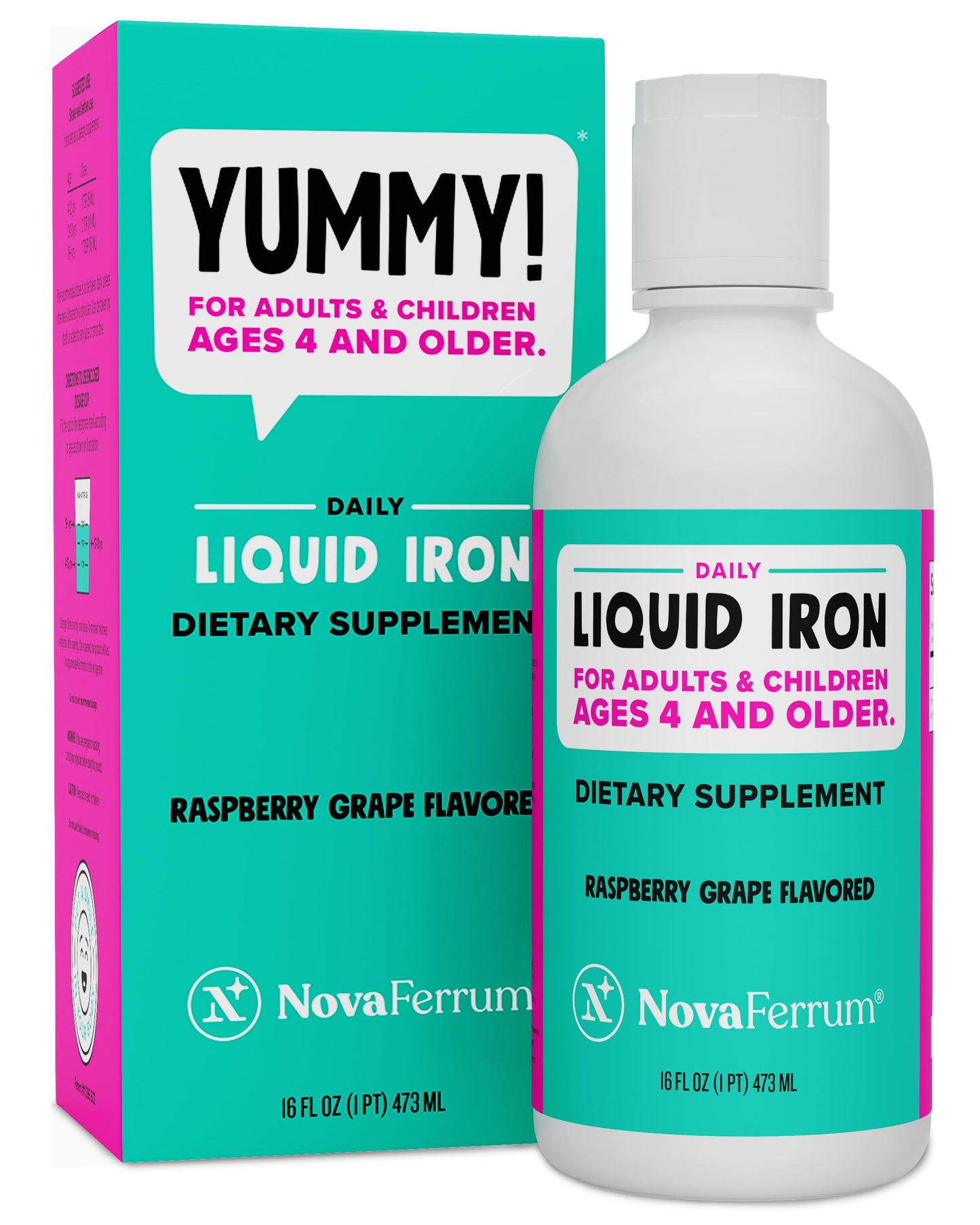 NovaFerrum Yummy | Pediatric Drops Liquid Iron Supplement for Infants and Toddlers | Liquid Iron for Kids | 15mg of Iron Per 1mL Dose | Ages 4 & Under | Gluten Free Certified | Sugar-Free | Raspberry