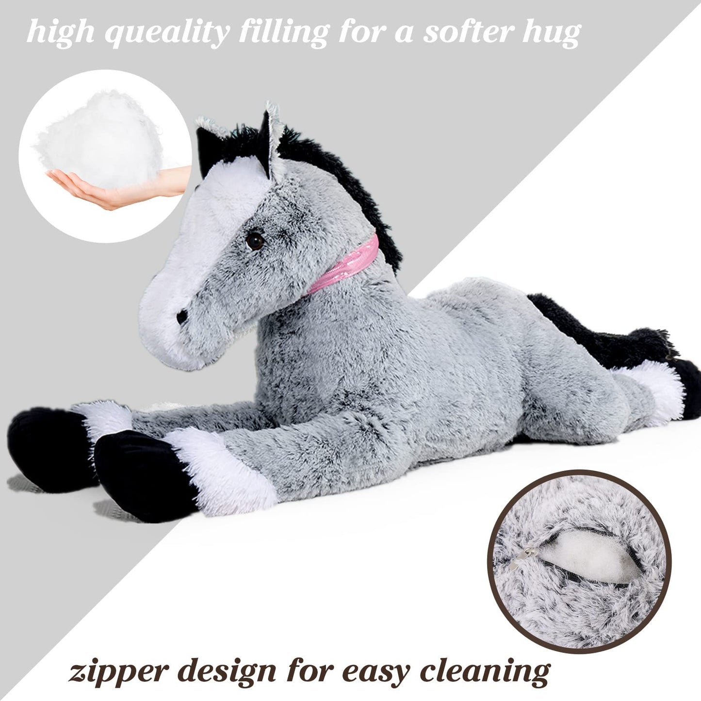 Tezituor Giant Stuffed Animal, 4ft Large Brown Pony Plush Toy, 47 inch Horse Plush Pillow Gift for Boys Girls