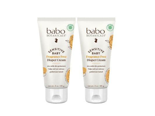 Babo Botanicals Sensitive Baby Fragrance-Free Diaper Cream - 25% Natural Zinc Oxide - Calendula, Shea & Cocoa Butter - EWG Verified - Vegan- from Birth on - 1 or 2 Pack Tube - 6oz Jar