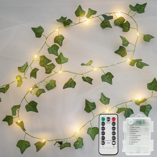 suddus Vine with Fairy Lights Battery Operated, 33ft 100 LED Ivy String Lights with Remote, Leaf Lights for Bedroom, Room, Wall, Garden, Party, Wedding Decor (Warm White)