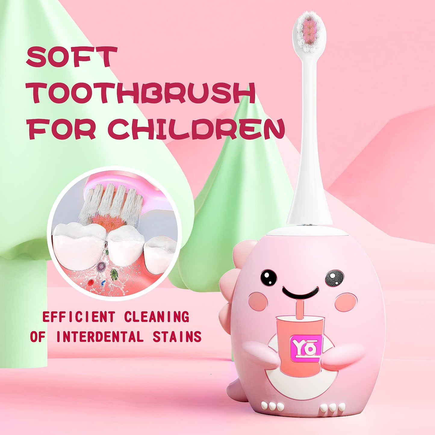 Kids U Shaped Electric Toothbrush with 4 Brush Heads, Sonic Toothbrush Kids with 5 Modes, Cartoon Dinosaur 360-Degree Cleaning IPX7 Waterproof Design (2-6 Age (Blue))