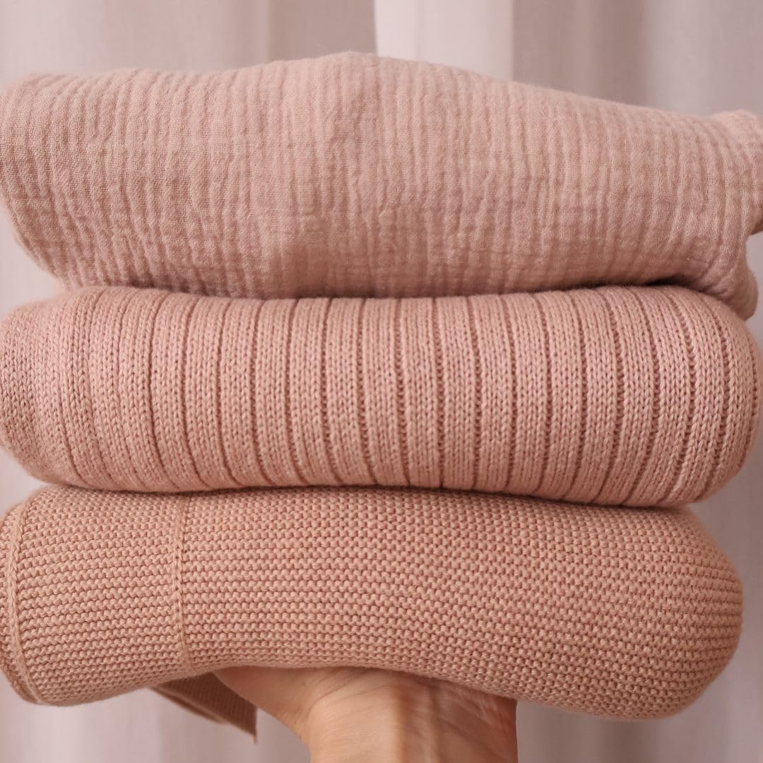 Knitted Organic Cotton Baby Blanket- Swaddle Blanket, 30" x 40" Soft Receiving Blanket for Newborn (Mochachino)
