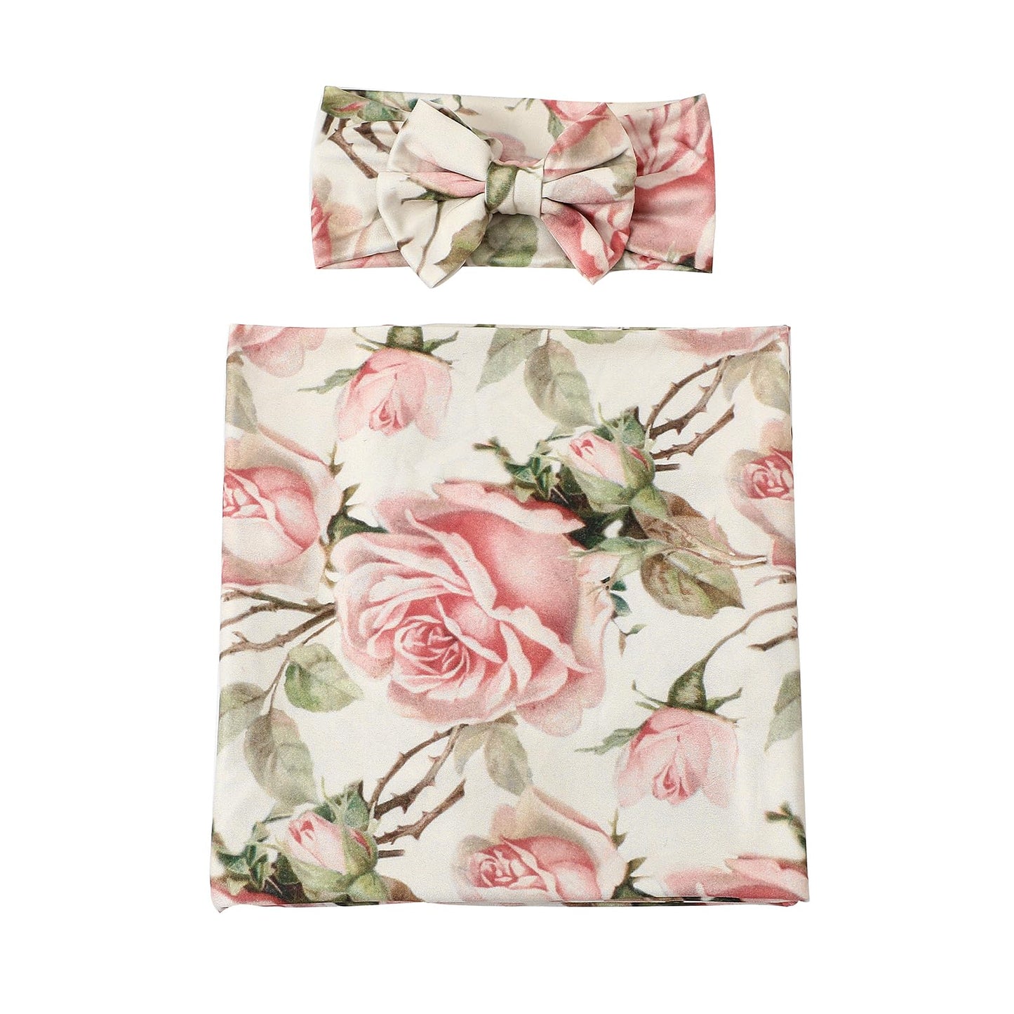Galabloomer Newborn Receiving Blanket Headband Set Baby Flower Swaddle (vintage flower)