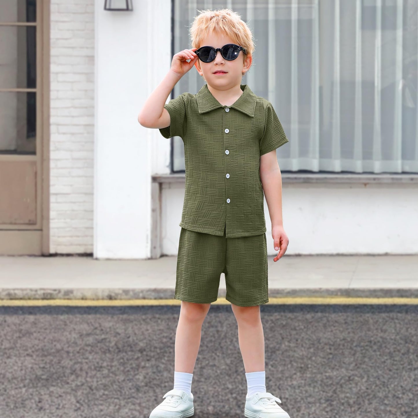U·nikaka Baby Boys 2 Piece Summer Outfits Casual Toddler Short Sets Little Boys Button Down Shirts Tops and Shorts 2-6Y
