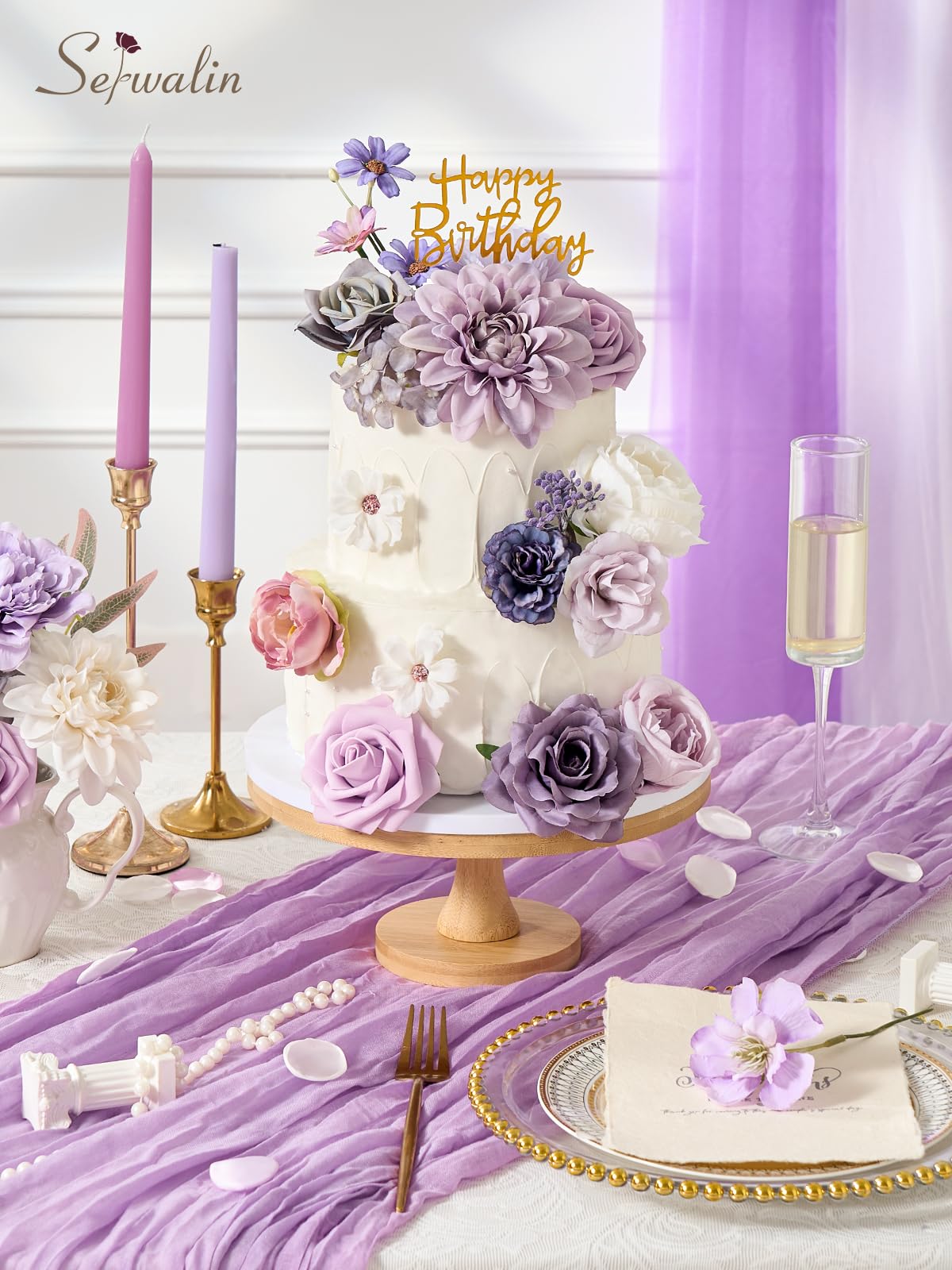 Serwalin Pink Artificial Flowers, Silk Fake Flowers for DIY Wedding Bridal Bouquets, Wedding Cake Flowers for Table Centerpieces Baby Shower Birthday Party Home Decorations