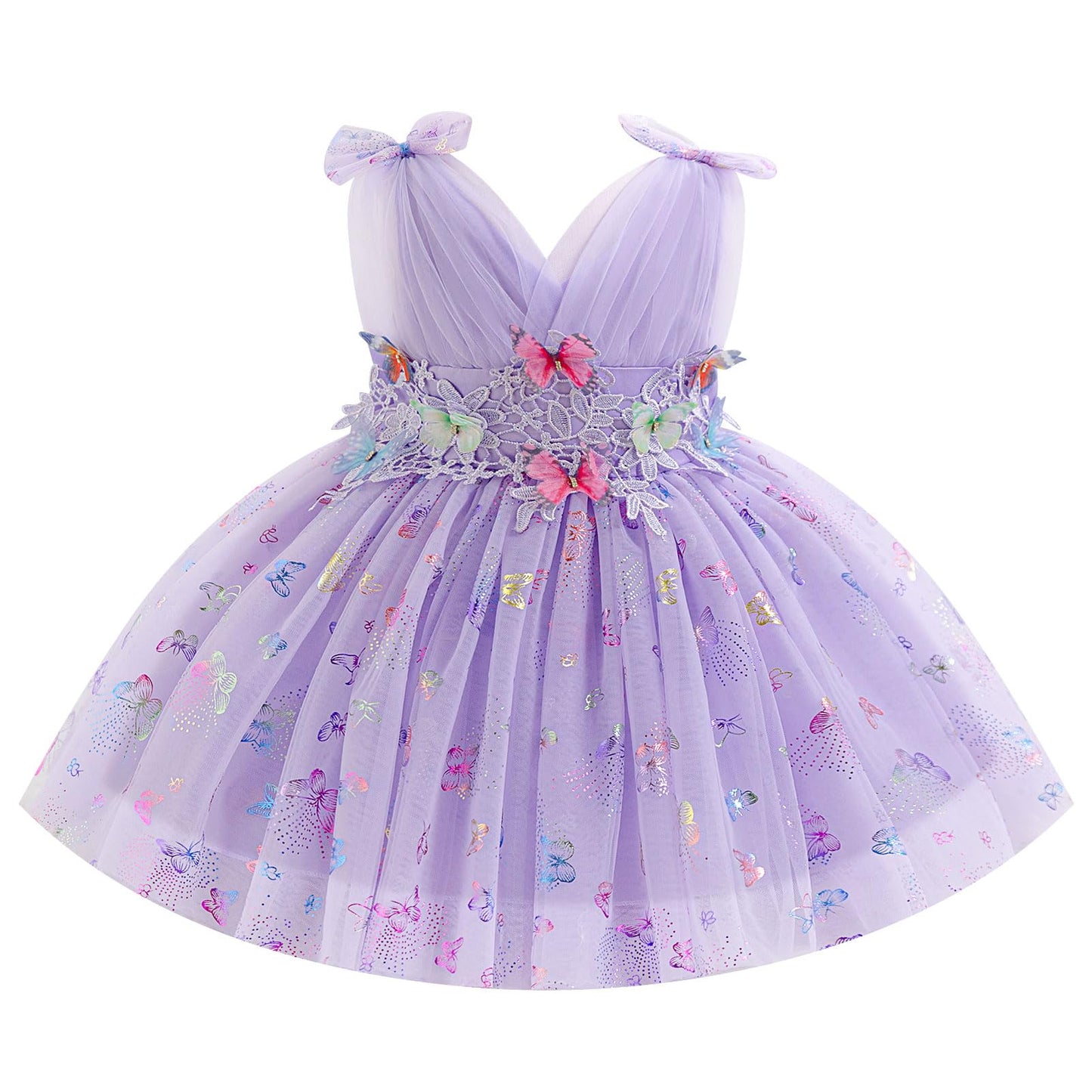 IDOPIP Toddler Baby Girls Shiny Butterfly Tutu Dress Princess Birthday Party Pageant Flower Girl Wedding V-Backless Dresses