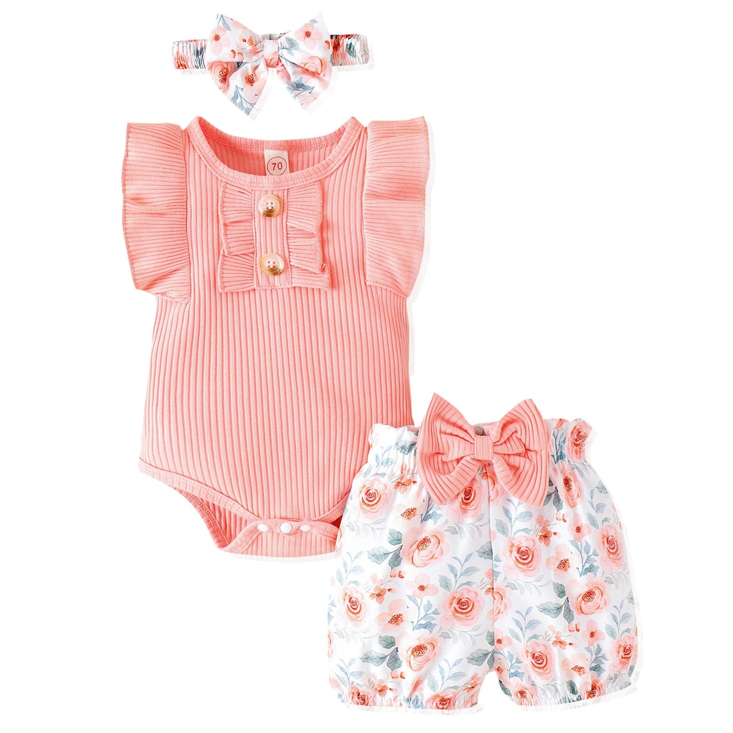 Newborn Baby Girl Clothes Outfits Ruffle Romper and Short Pant Sets with Headband Infant Bodysuits