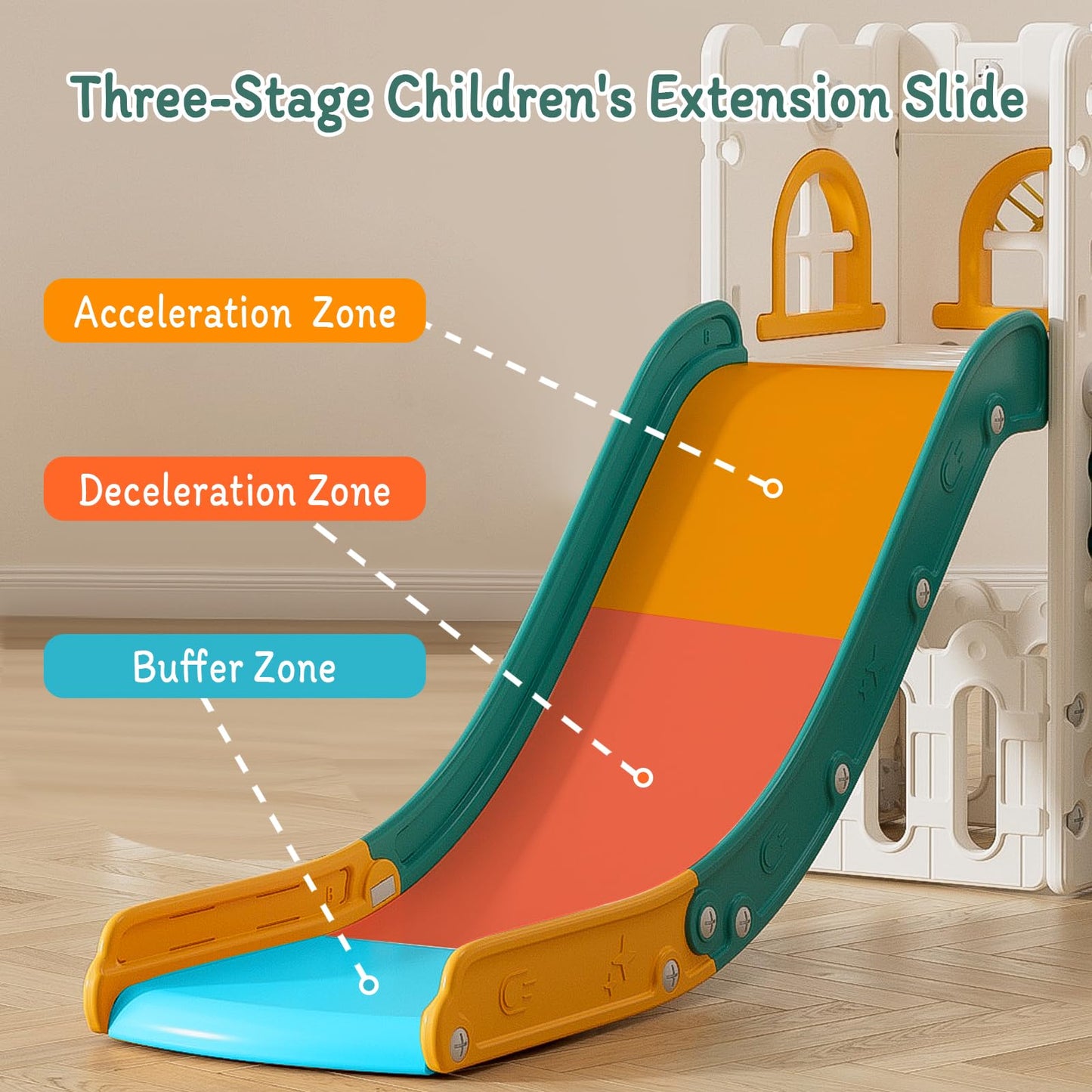 6 in 1 Toddler Slide for Toddler Age 1-3,Kids Climber Slider for Indoor Outdoor Playground with Basketball Hoop,Storage and Telescope,L Shaped Slide for Toddler Climber Playset