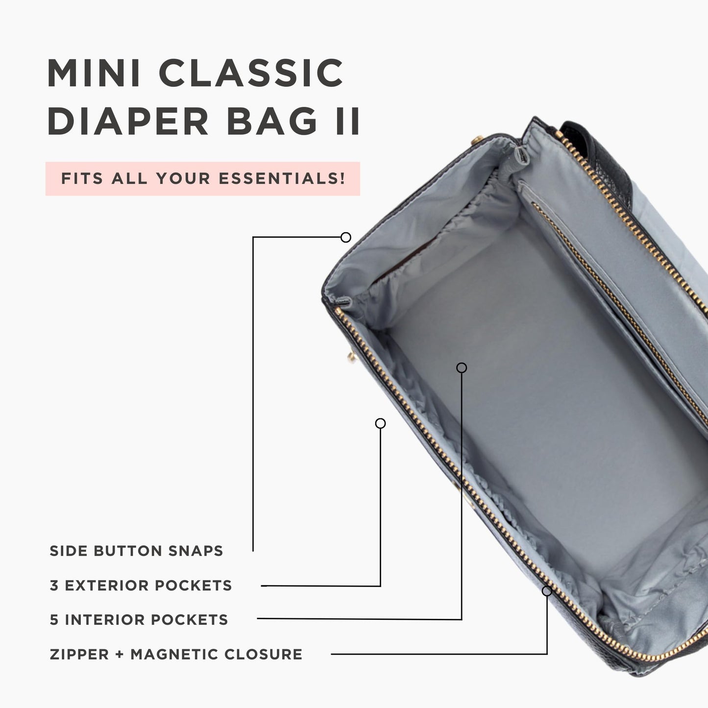 Freshly Picked Mini Classic Diaper Bag Backpack, Vegan Leather Baby Diaper Bag, Backpack Diaper Bag for Women (Aspen)