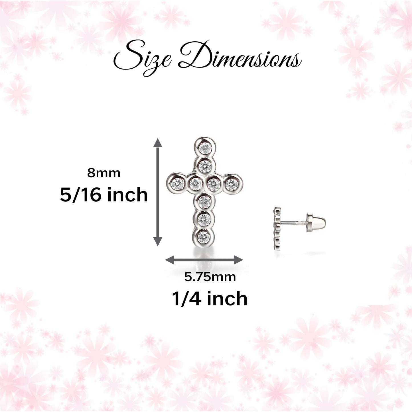 Cherished Moments Children's Sterling Silver or Gold-Plated Cross Earrings with CZs and Safety Screw Backs for Baptism, Christening and First Communion Gifts for Girls